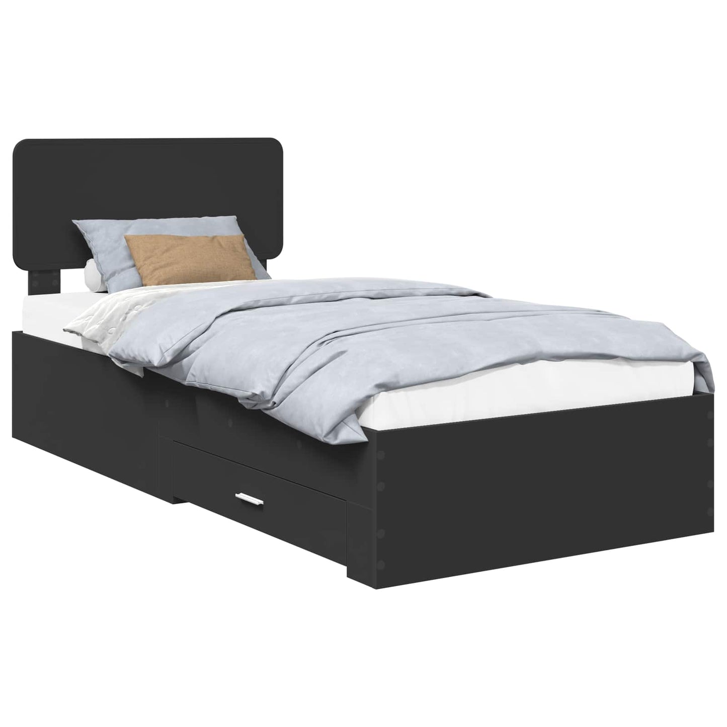 Bedframe met hoofdeinde Zwart 100 x 200 cm Bewerkt hout is nu te koop bij PeponiXL, paradijselijk wonen!