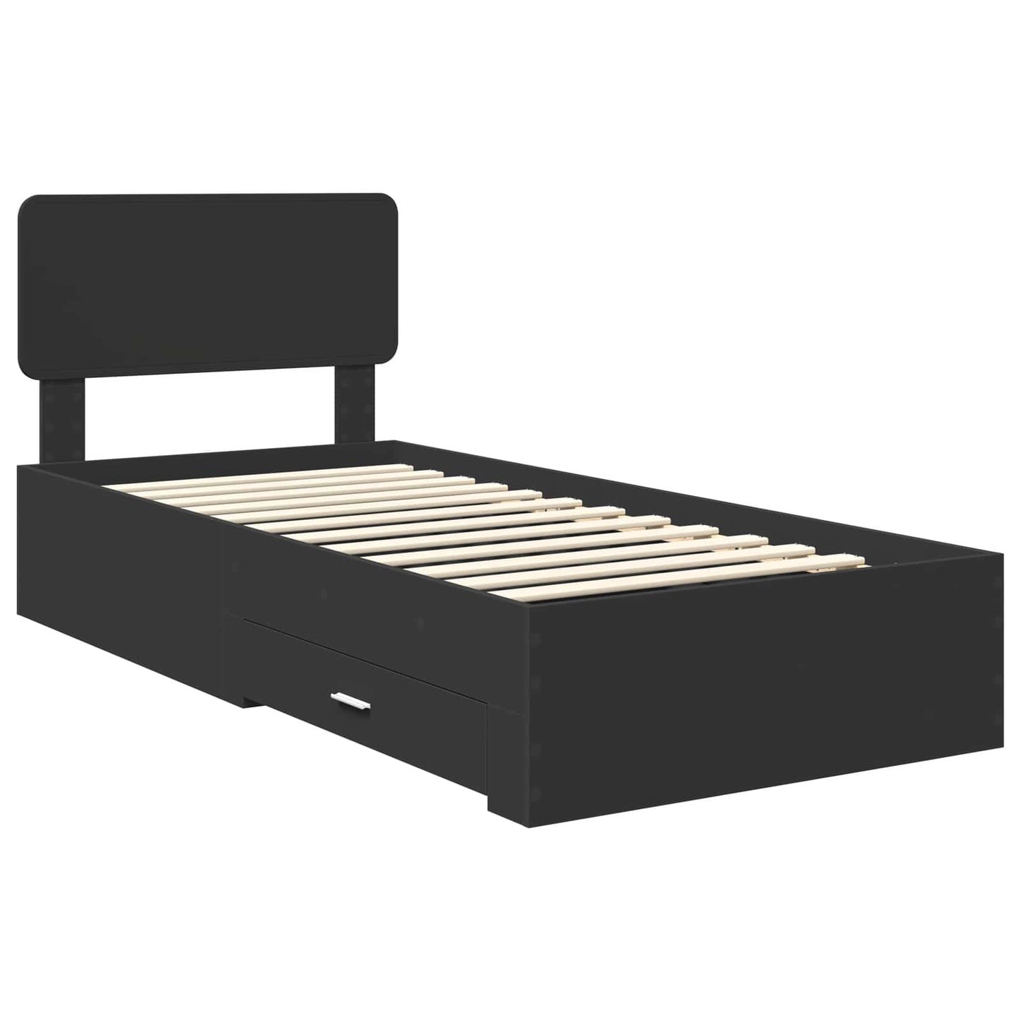 Bedframe met hoofdeinde Zwart 100 x 200 cm Bewerkt hout is nu te koop bij PeponiXL, paradijselijk wonen!