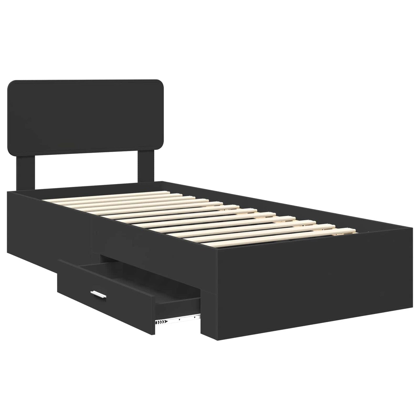 Bedframe met hoofdeinde Zwart 100 x 200 cm Bewerkt hout is nu te koop bij PeponiXL, paradijselijk wonen!