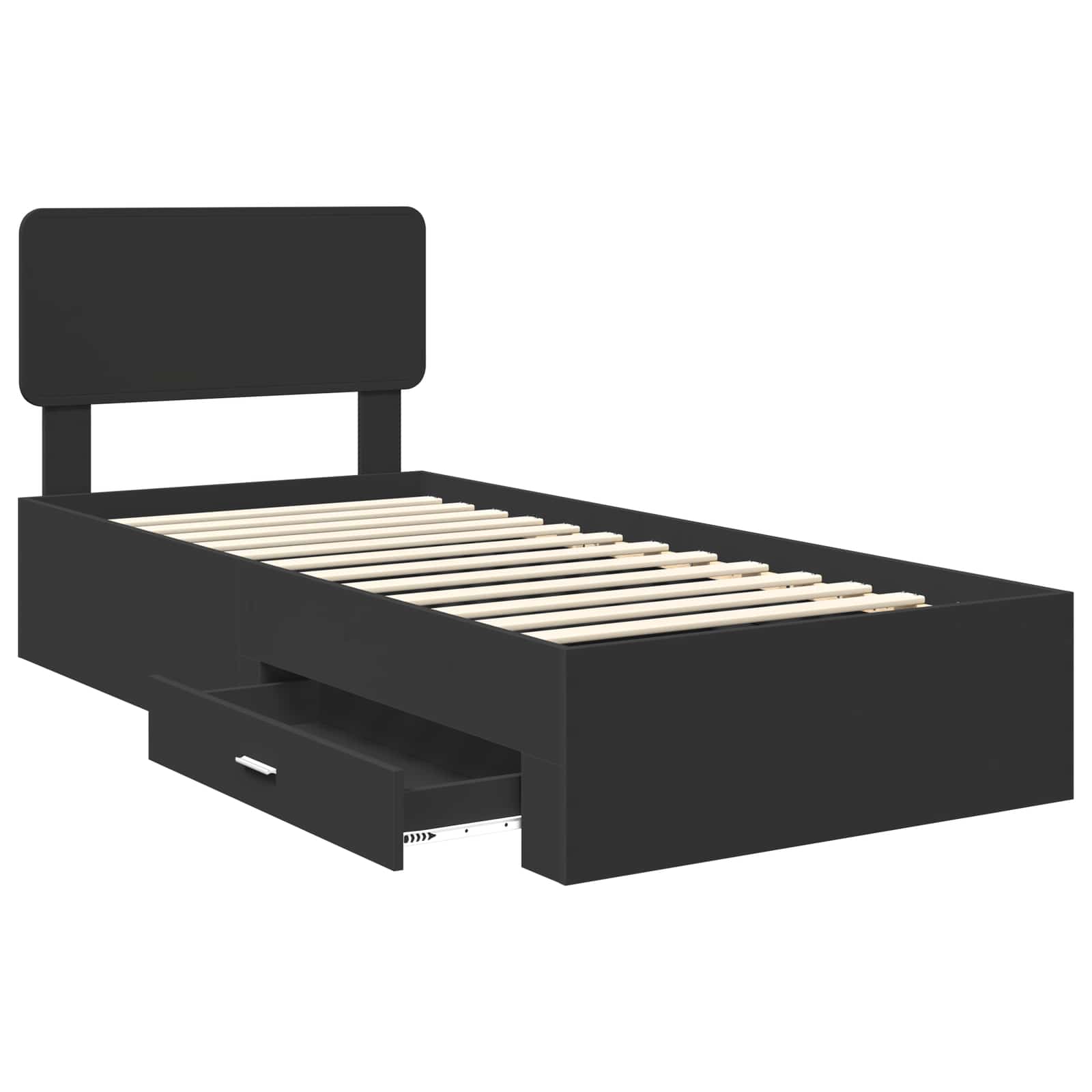 Bedframe met hoofdeinde Zwart 100 x 200 cm Bewerkt hout is nu te koop bij PeponiXL, paradijselijk wonen!