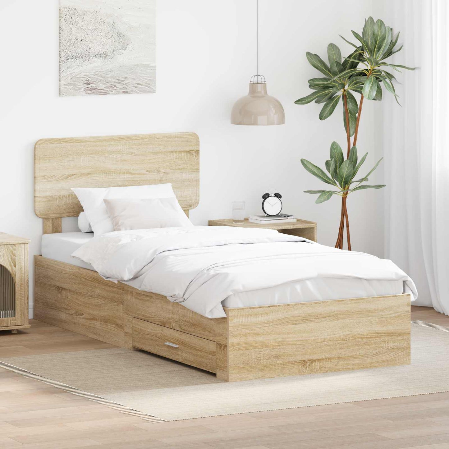 Bedframe met hoofdeinde Sonoma Eiken 100 x 200 cm Bewerkt hout is nu te koop bij PeponiXL, paradijselijk wonen!