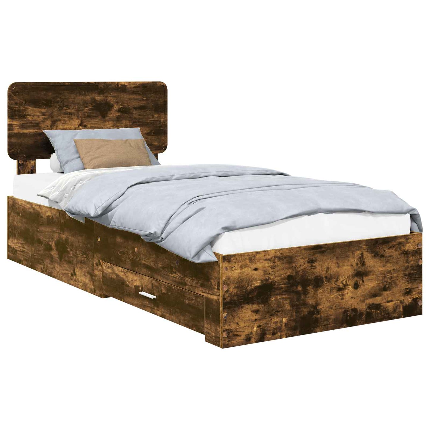 Bedframe met hoofdeinde Gerookt eiken 100 x 200 cm Bewerkt hout is nu te koop bij PeponiXL, paradijselijk wonen!