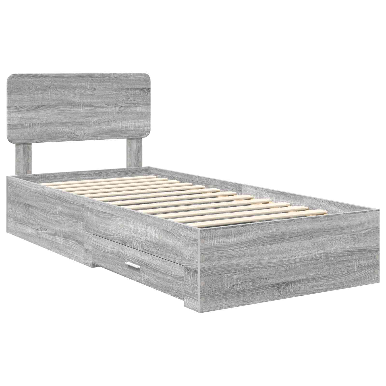 Bedframe met hoofdeinde Grijs Sonoma 100 x 200 cm Bewerkt hout is nu te koop bij PeponiXL, paradijselijk wonen!