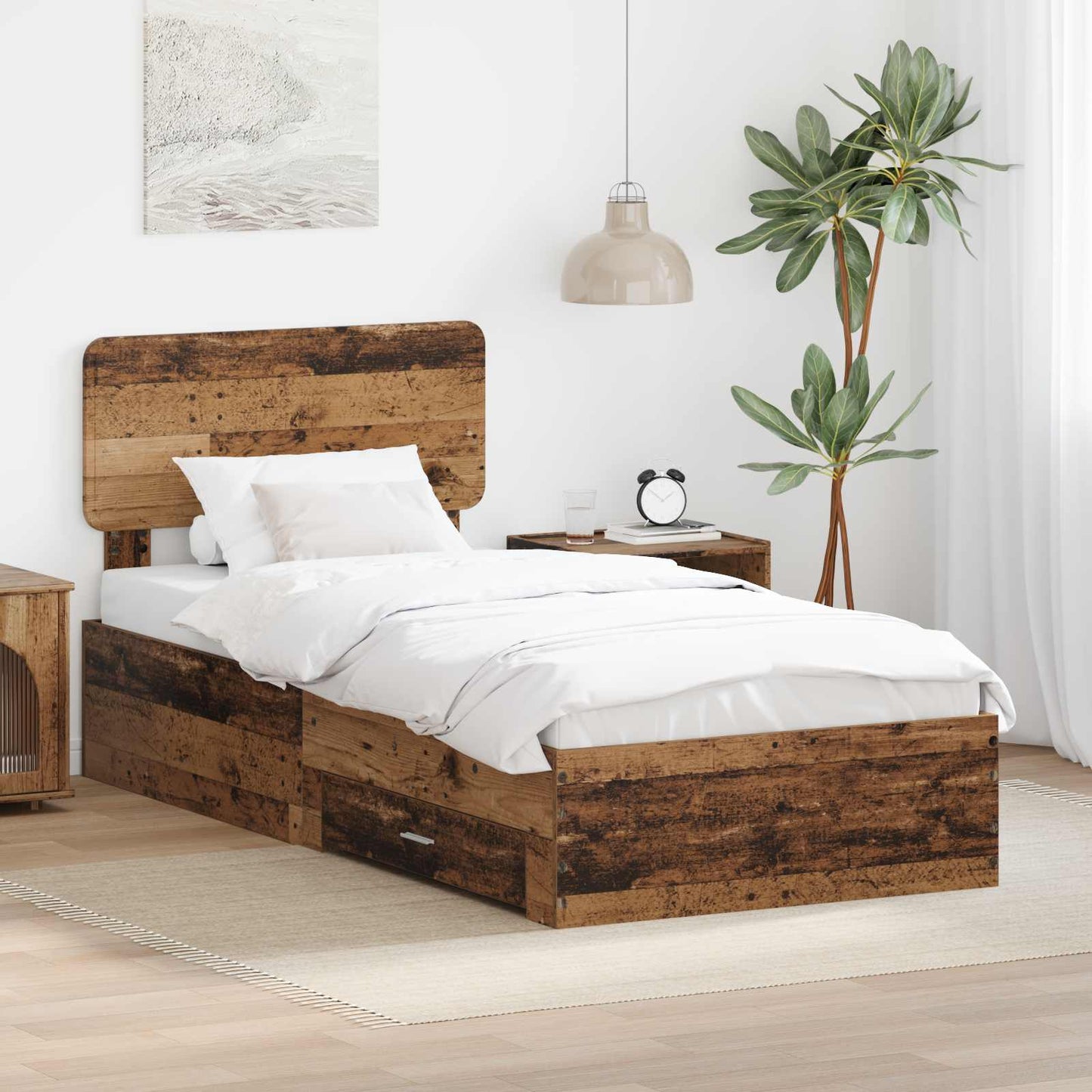 Bedframe met hoofdeinde Oudhout 100 x 200 cm Bewerkt hout is nu te koop bij PeponiXL, paradijselijk wonen!