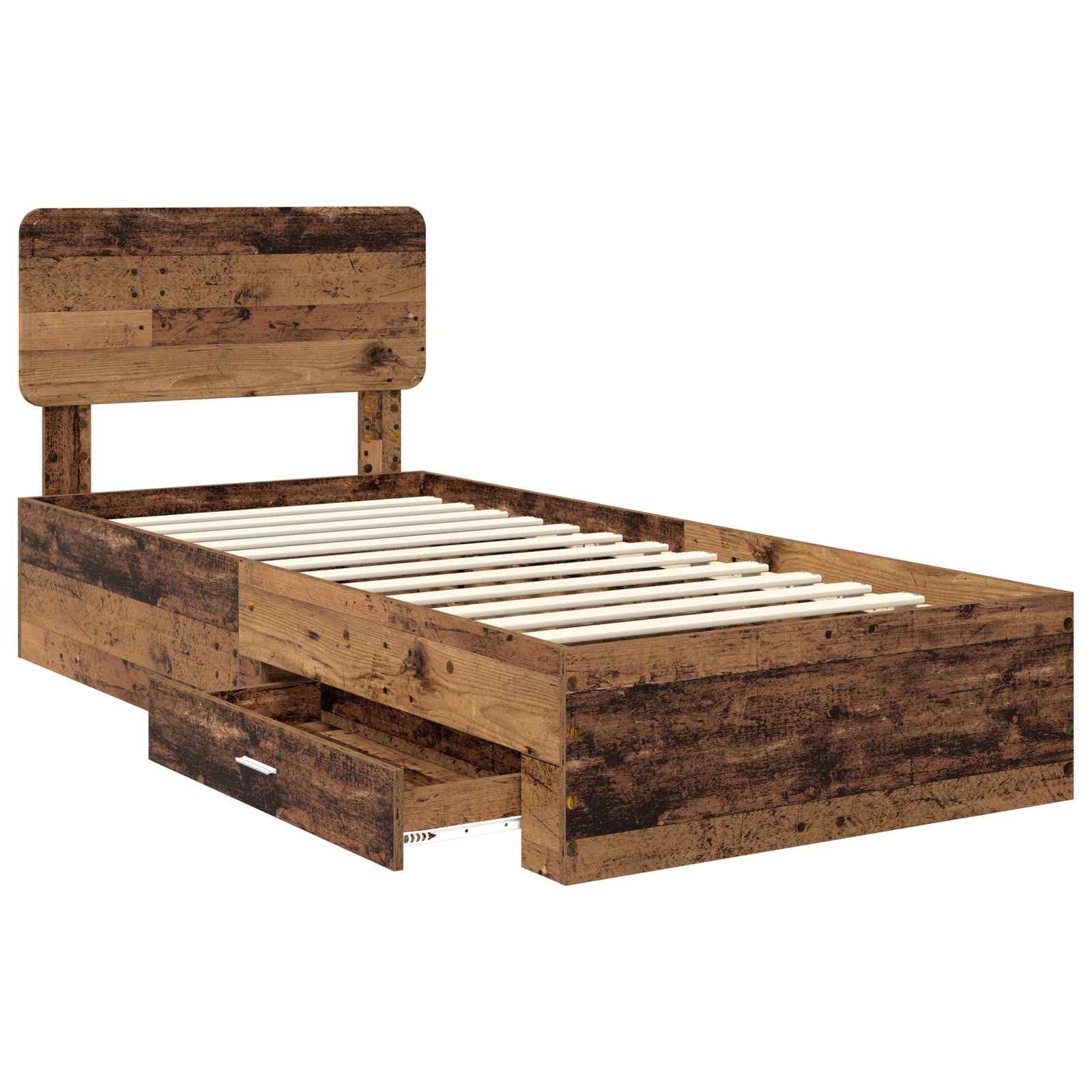 Bedframe met hoofdeinde Oudhout 100 x 200 cm Bewerkt hout is nu te koop bij PeponiXL, paradijselijk wonen!