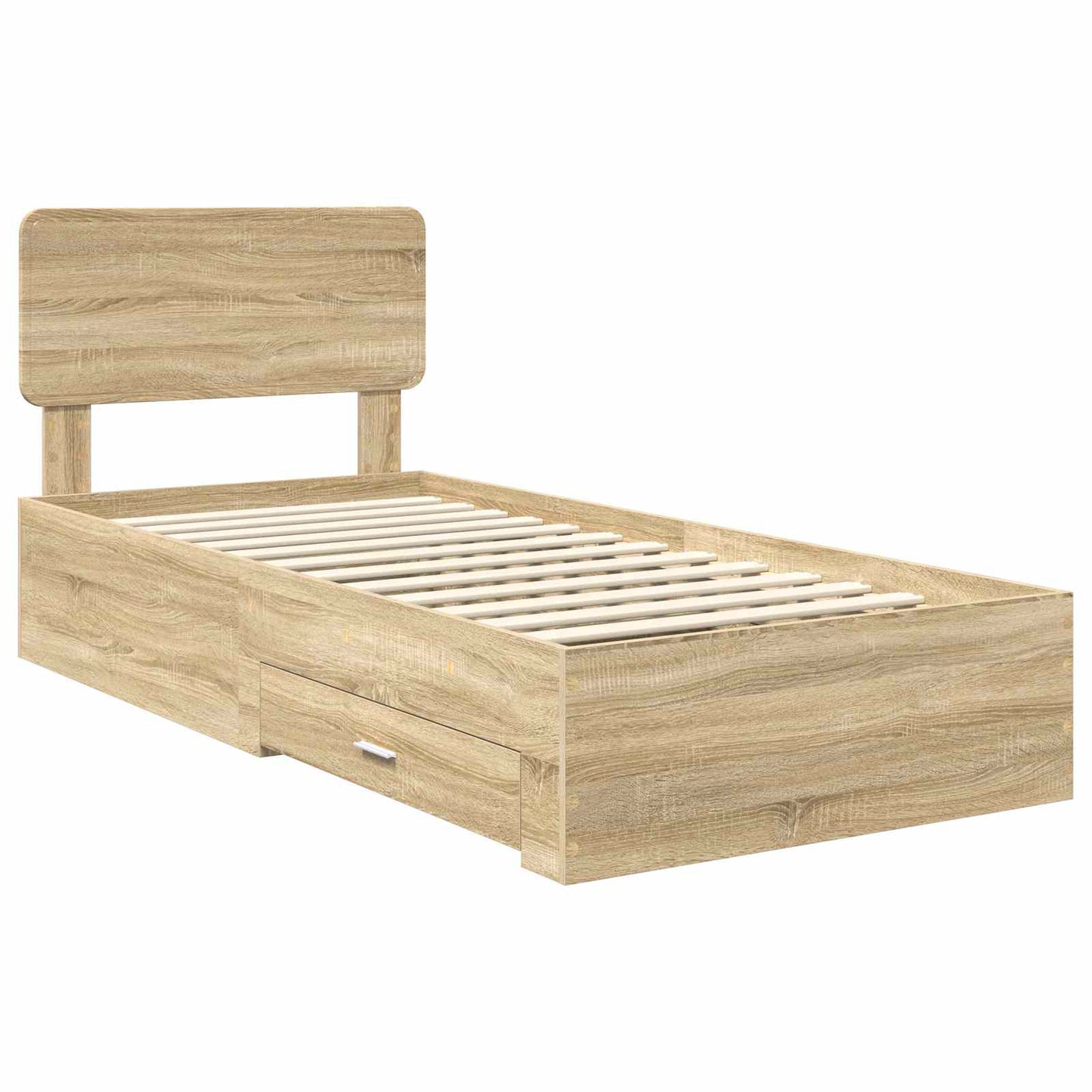 Bedframe met hoofdeinde Sonoma Eiken 90 x 200 cm Bewerkt hout is nu te koop bij PeponiXL, paradijselijk wonen!