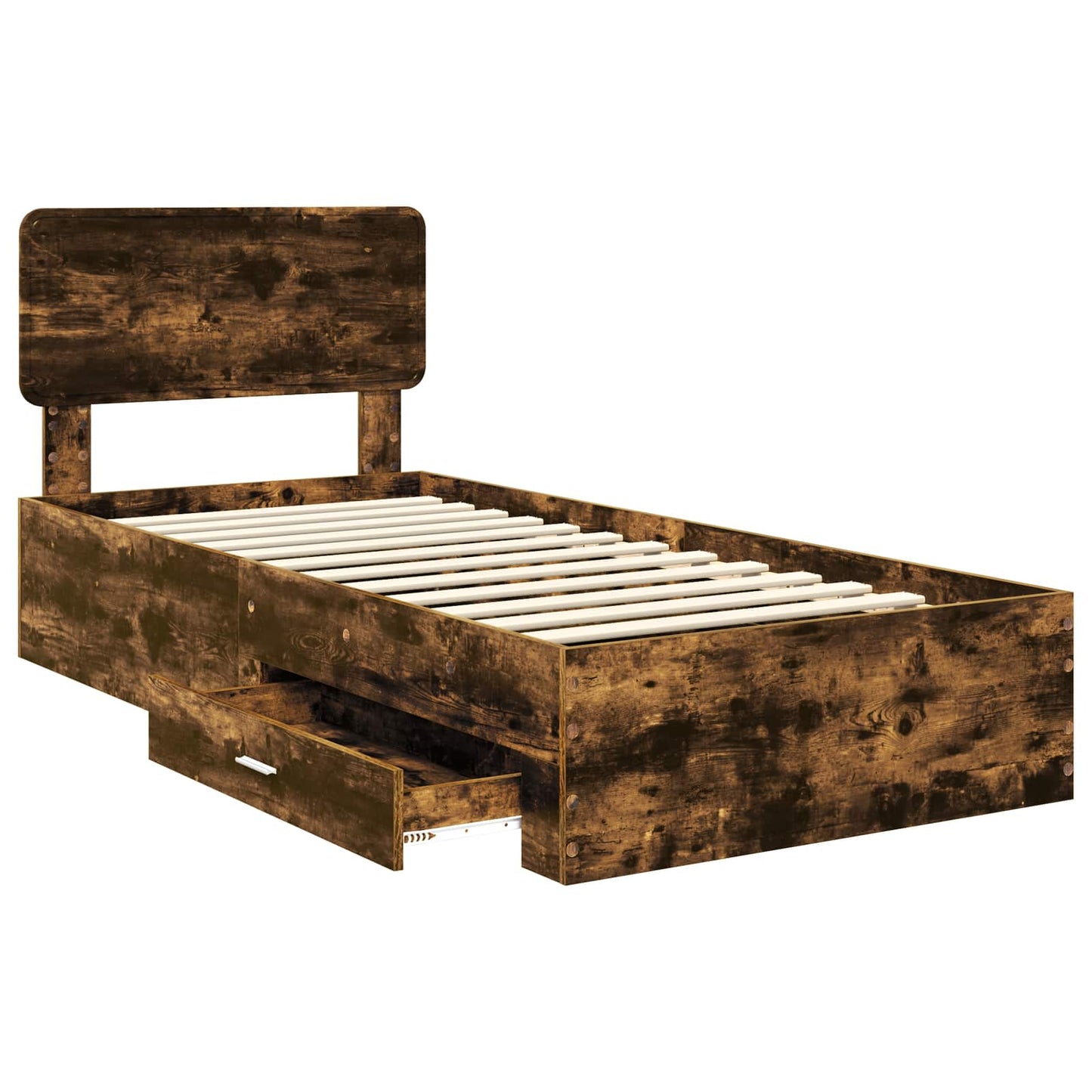 Bedframe met hoofdeinde Gerookt eiken 90 x 200 cm Bewerkt hout is nu te koop bij PeponiXL, paradijselijk wonen!
