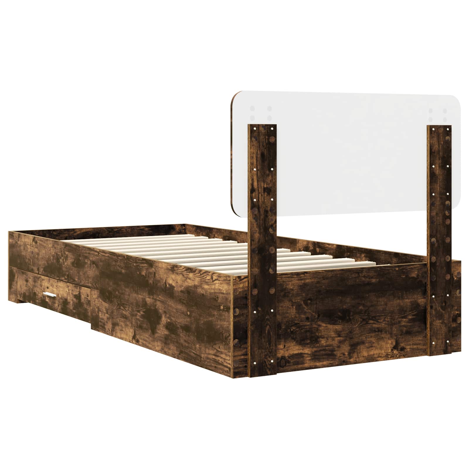 Bedframe met hoofdeinde Gerookt eiken 90 x 200 cm Bewerkt hout is nu te koop bij PeponiXL, paradijselijk wonen!
