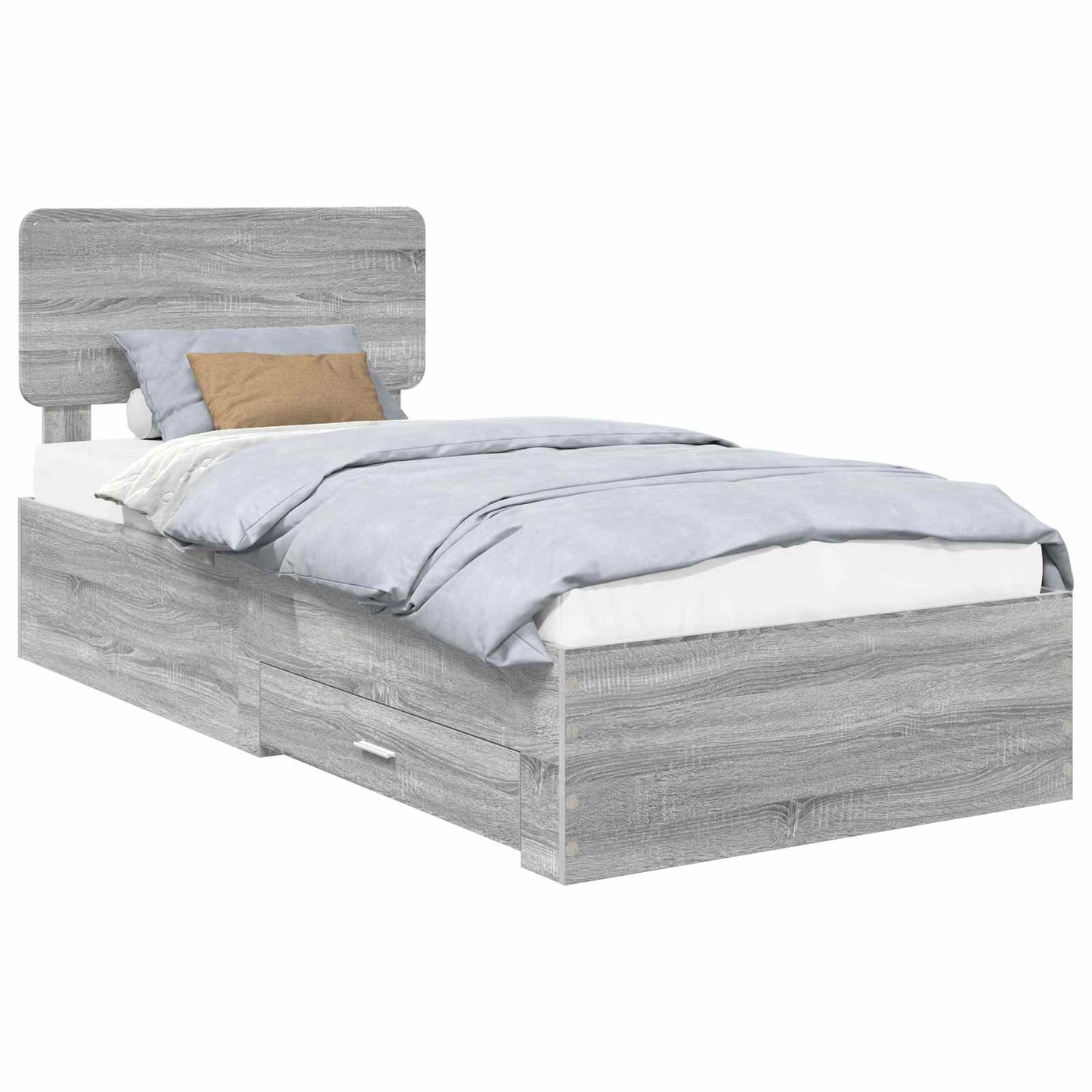 Bedframe met hoofdeinde Grijs Sonoma 90 x 200 cm Bewerkt hout is nu te koop bij PeponiXL, paradijselijk wonen!