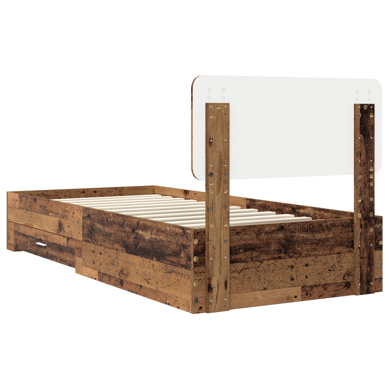 Bedframe met hoofdeinde Oudhout 90 x 200 cm Bewerkt hout is nu te koop bij PeponiXL, paradijselijk wonen!