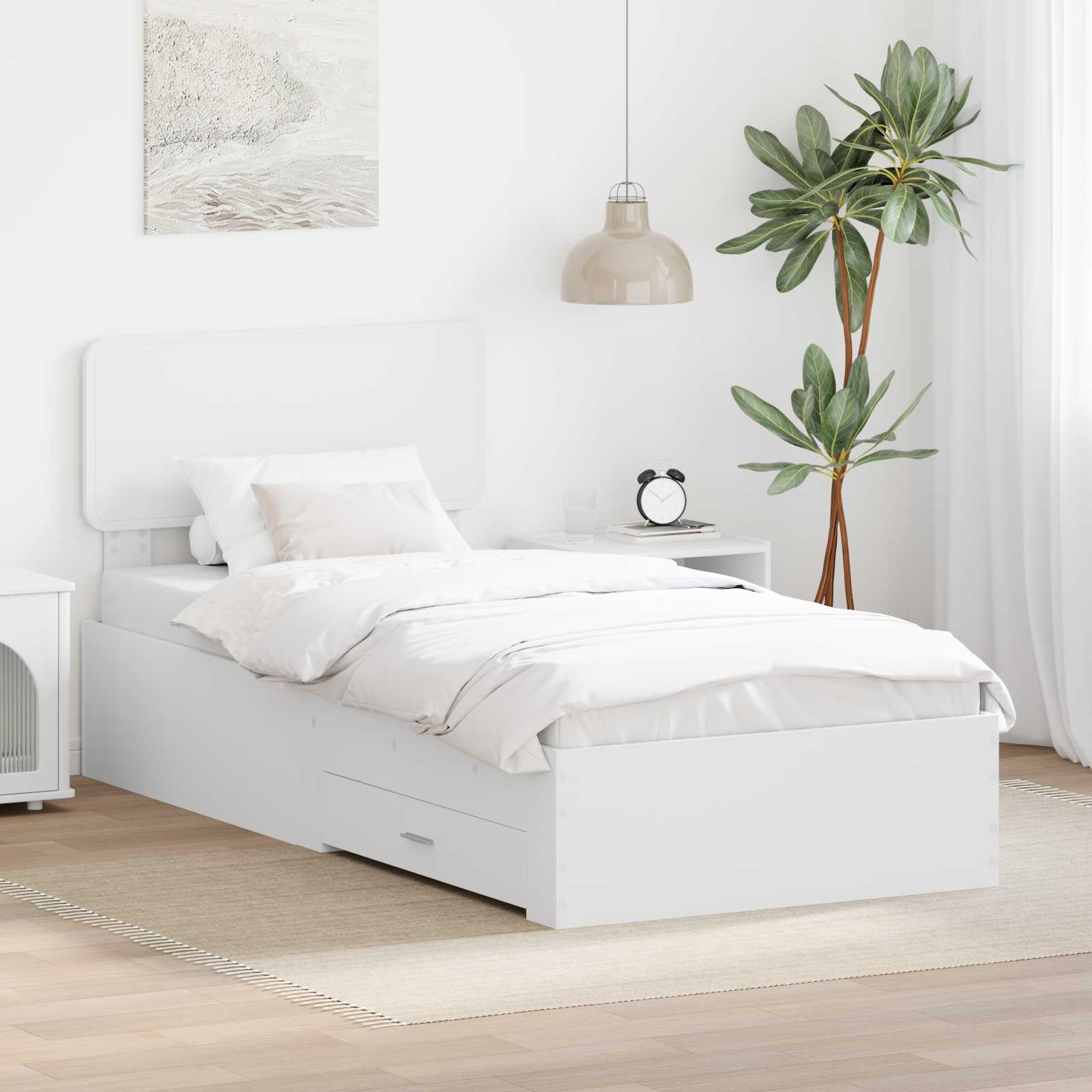 Bedframe met hoofdeinde met lade Wit 90 x 190 cm Bewerkt hout is nu te koop bij PeponiXL, paradijselijk wonen!