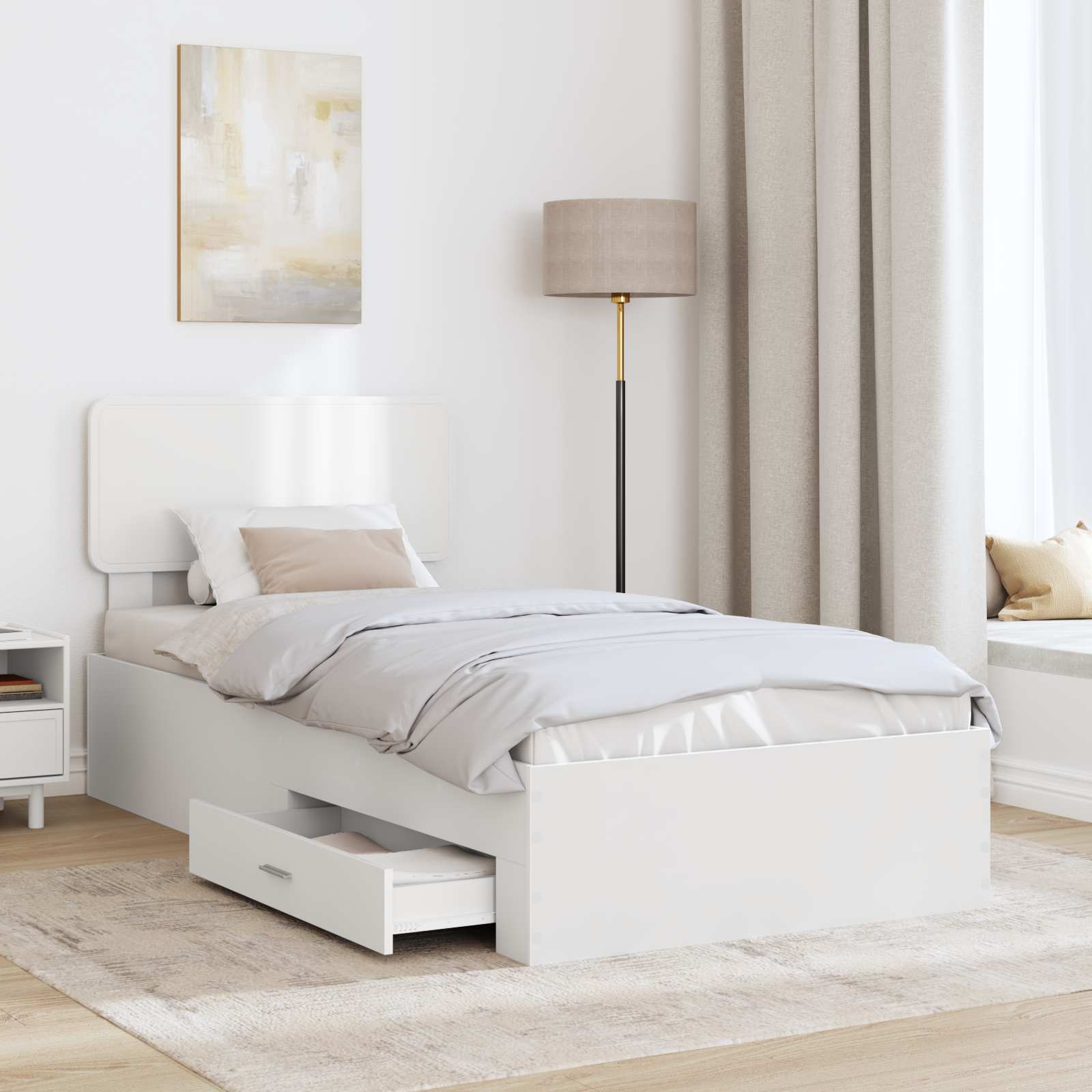 Bedframe met hoofdeinde met lade Wit 90 x 190 cm Bewerkt hout is nu te koop bij PeponiXL, paradijselijk wonen!