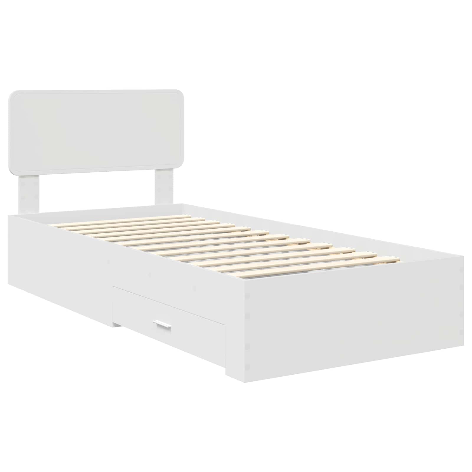 Bedframe met hoofdeinde met lade Wit 90 x 190 cm Bewerkt hout is nu te koop bij PeponiXL, paradijselijk wonen!