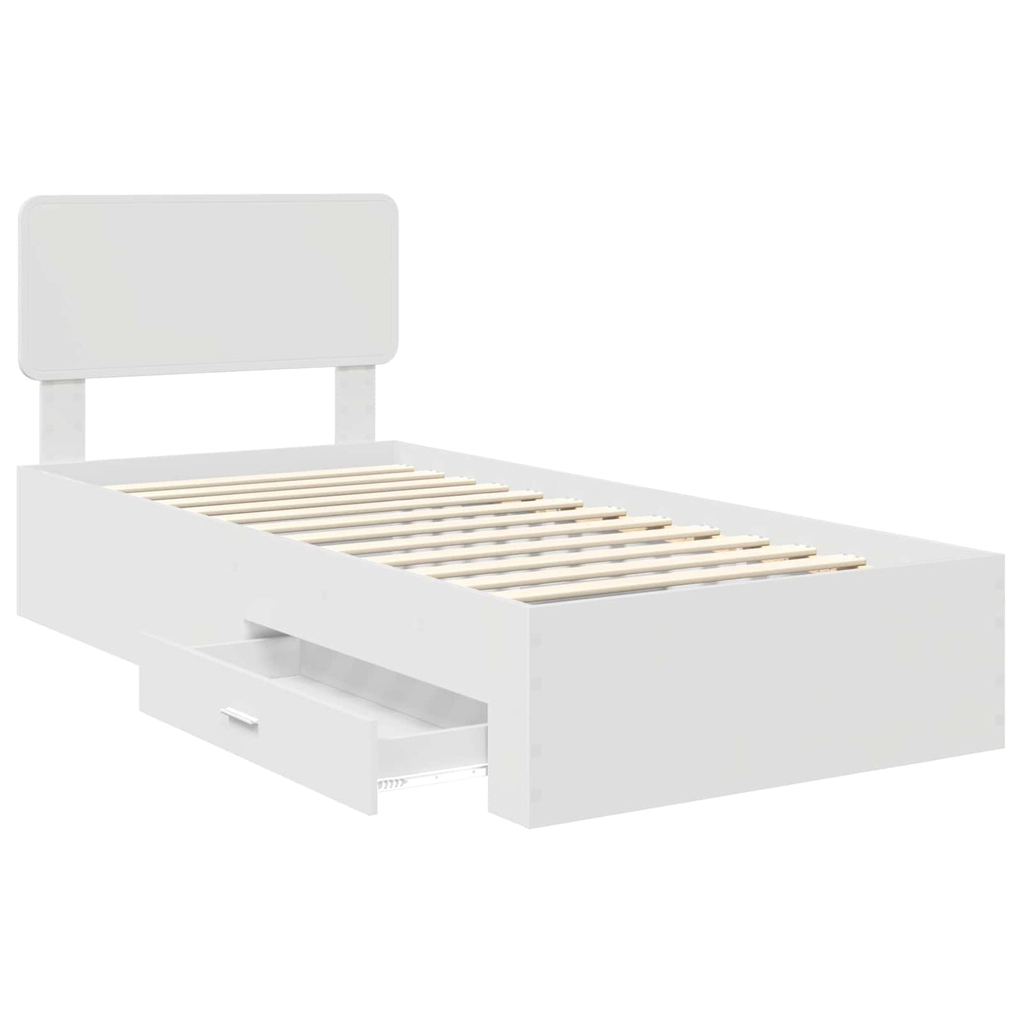 Bedframe met hoofdeinde met lade Wit 90 x 190 cm Bewerkt hout is nu te koop bij PeponiXL, paradijselijk wonen!