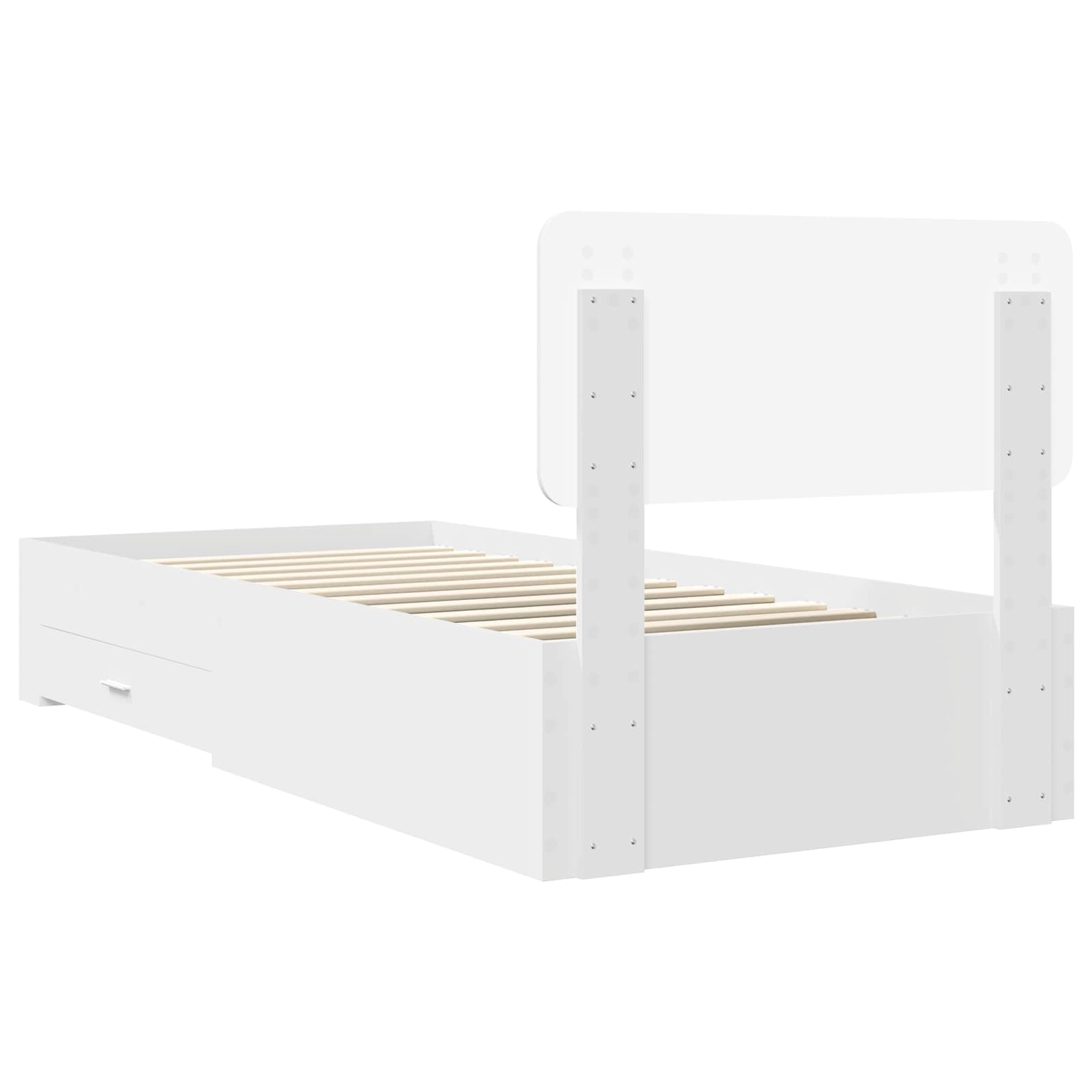 Bedframe met hoofdeinde met lade Wit 90 x 190 cm Bewerkt hout is nu te koop bij PeponiXL, paradijselijk wonen!