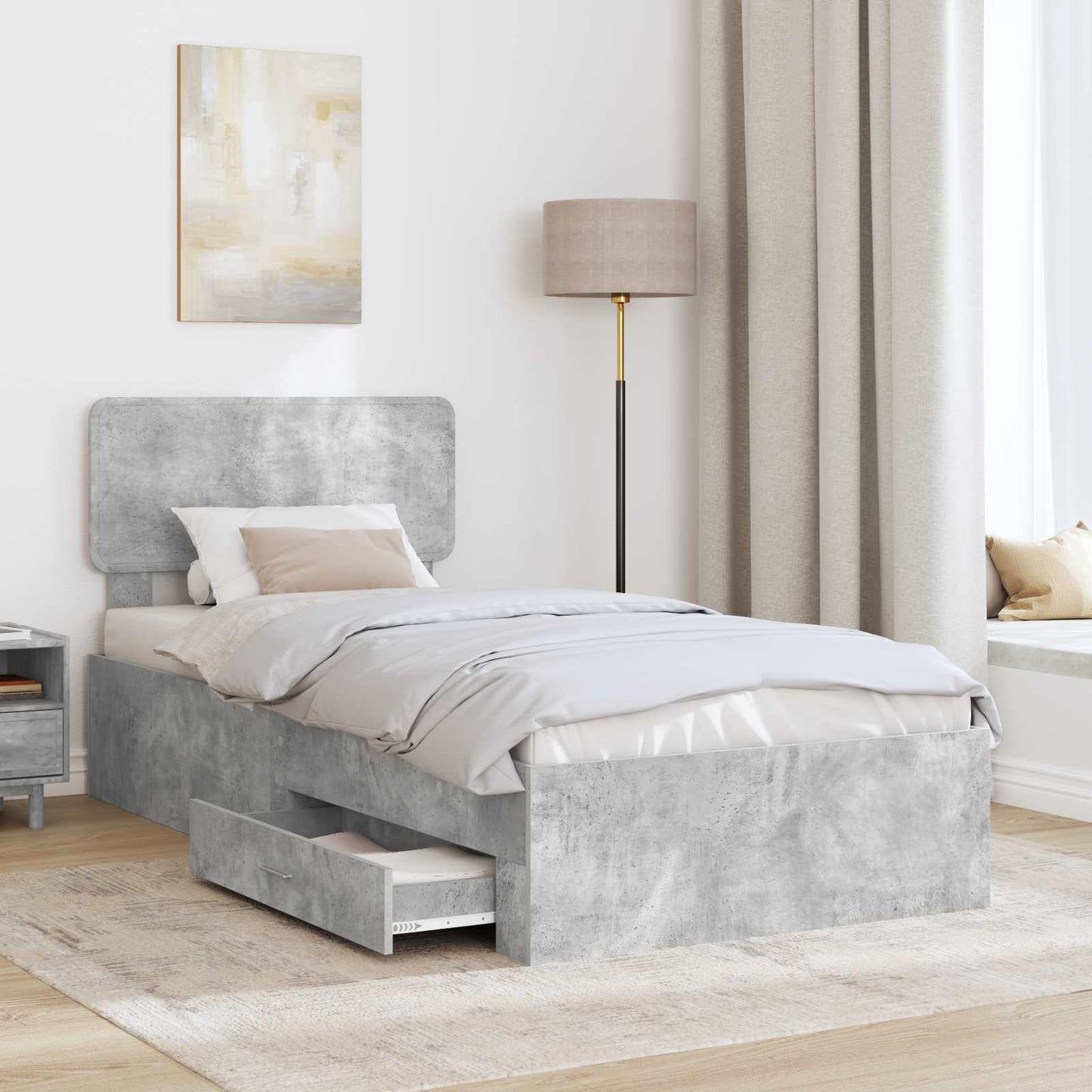 Bedframe met hoofdeinde Beton Grijs 90 x 190 cm Bewerkt hout is nu te koop bij PeponiXL, paradijselijk wonen!