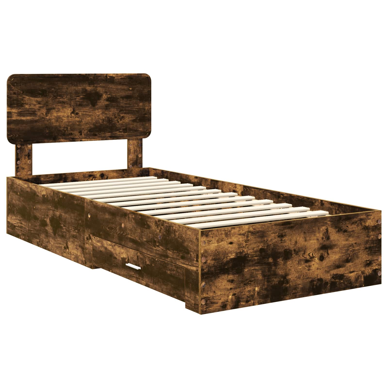 Bedframe met hoofdeinde Gerookt eiken 90 x 190 cm Bewerkt hout is nu te koop bij PeponiXL, paradijselijk wonen!