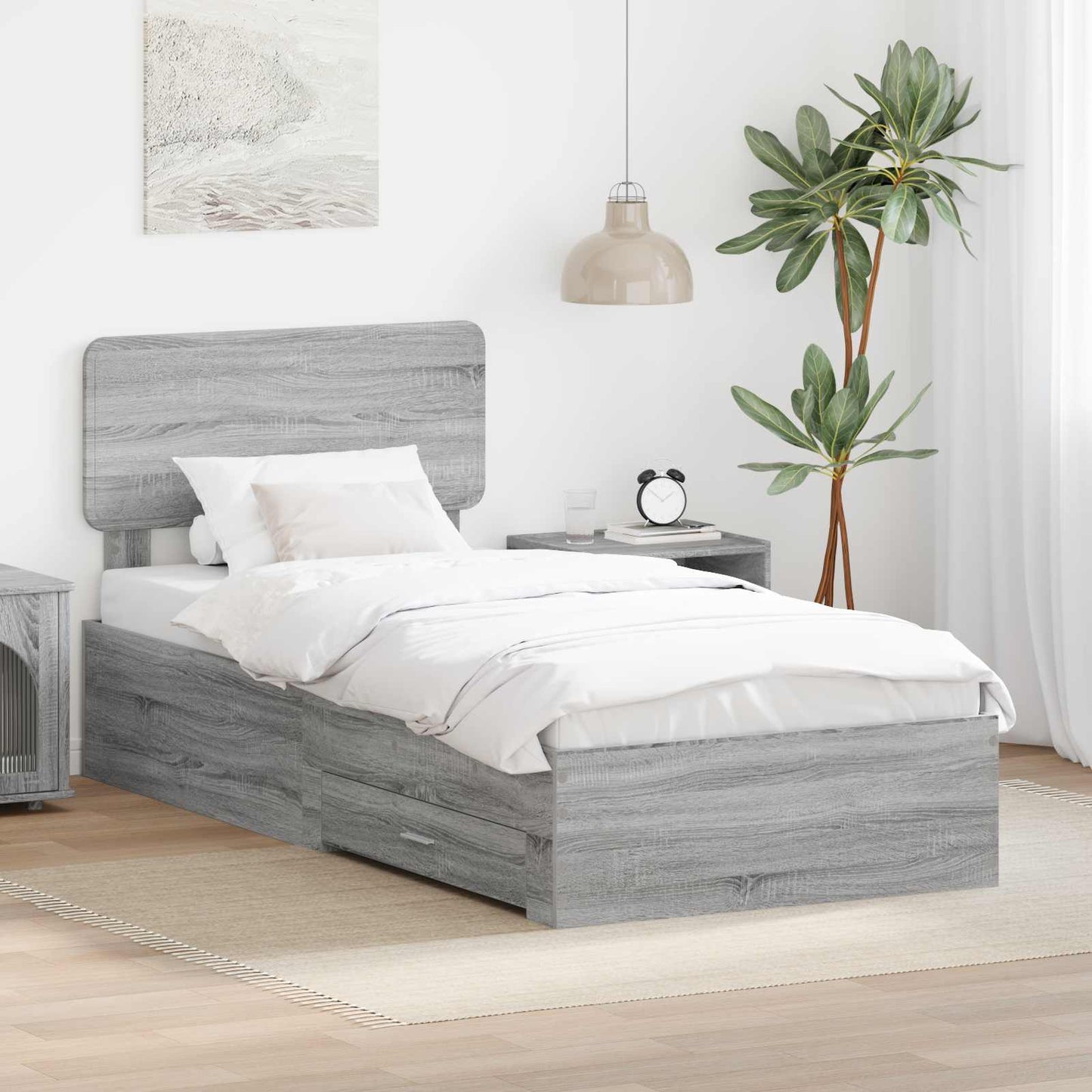 Bedframe met hoofdeinde Grijs Sonoma 90 x 190 cm Bewerkt hout is nu te koop bij PeponiXL, paradijselijk wonen!