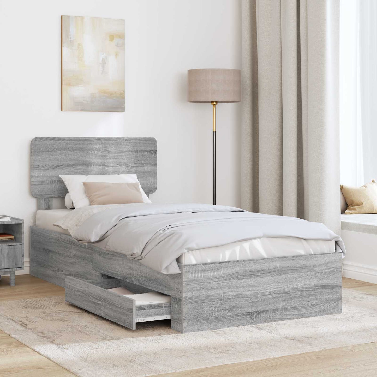 Bedframe met hoofdeinde Grijs Sonoma 90 x 190 cm Bewerkt hout is nu te koop bij PeponiXL, paradijselijk wonen!