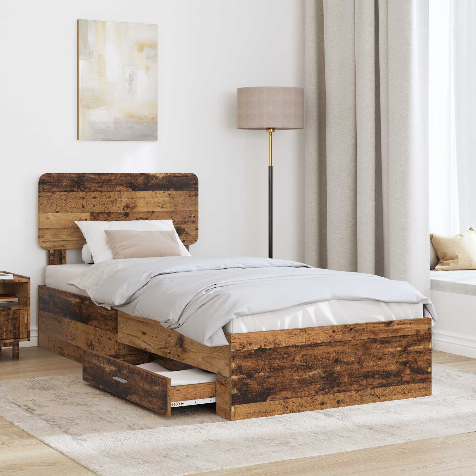 Bedframe met hoofdeinde Oudhout 90 x 190 cm Bewerkt hout is nu te koop bij PeponiXL, paradijselijk wonen!