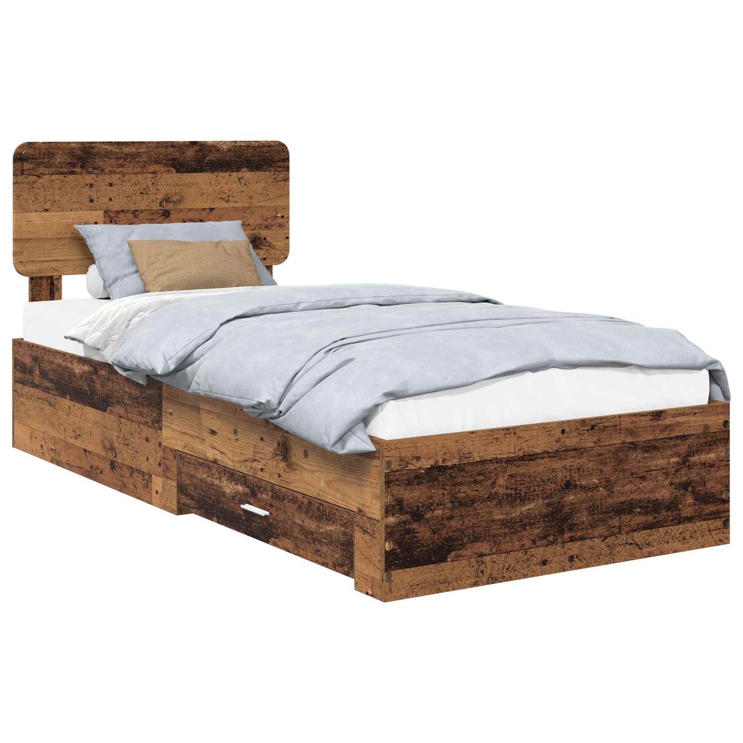 Bedframe met hoofdeinde Oudhout 90 x 190 cm Bewerkt hout is nu te koop bij PeponiXL, paradijselijk wonen!