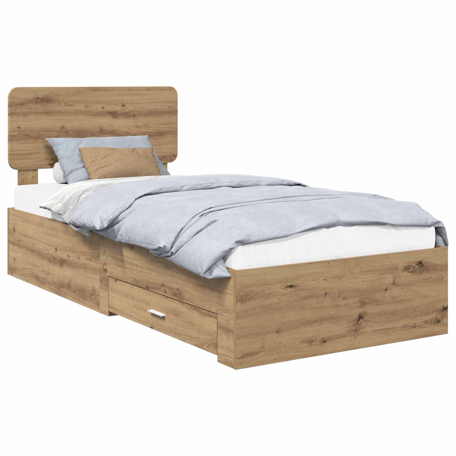 Bedframe met hoofdeinde Artisan Eiken 90 x 190 cm Bewerkt hout is nu te koop bij PeponiXL, paradijselijk wonen!