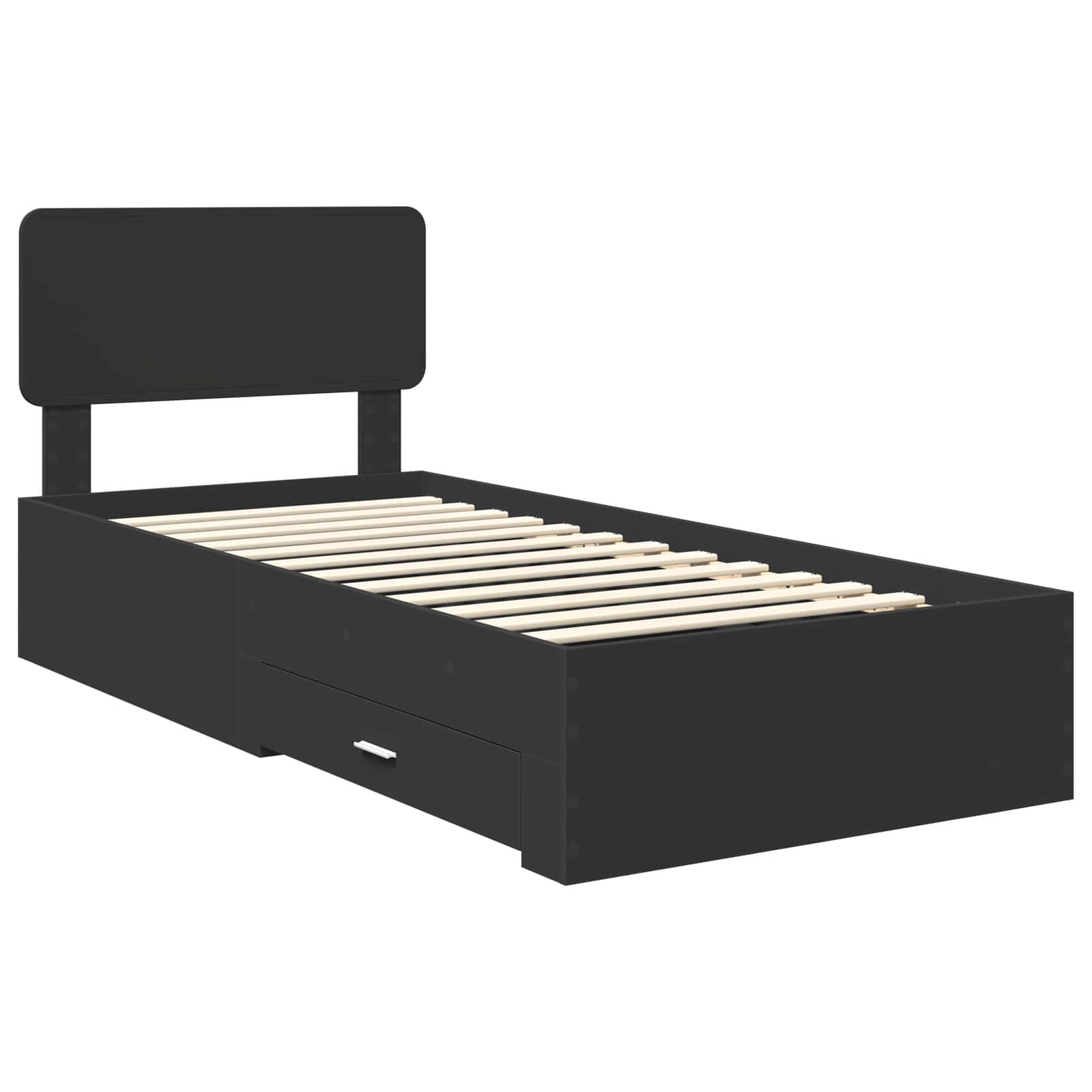 Bedframe met hoofdeinde met lade Zwart 75 x 190 cm Bewerkt hout is nu te koop bij PeponiXL, paradijselijk wonen!