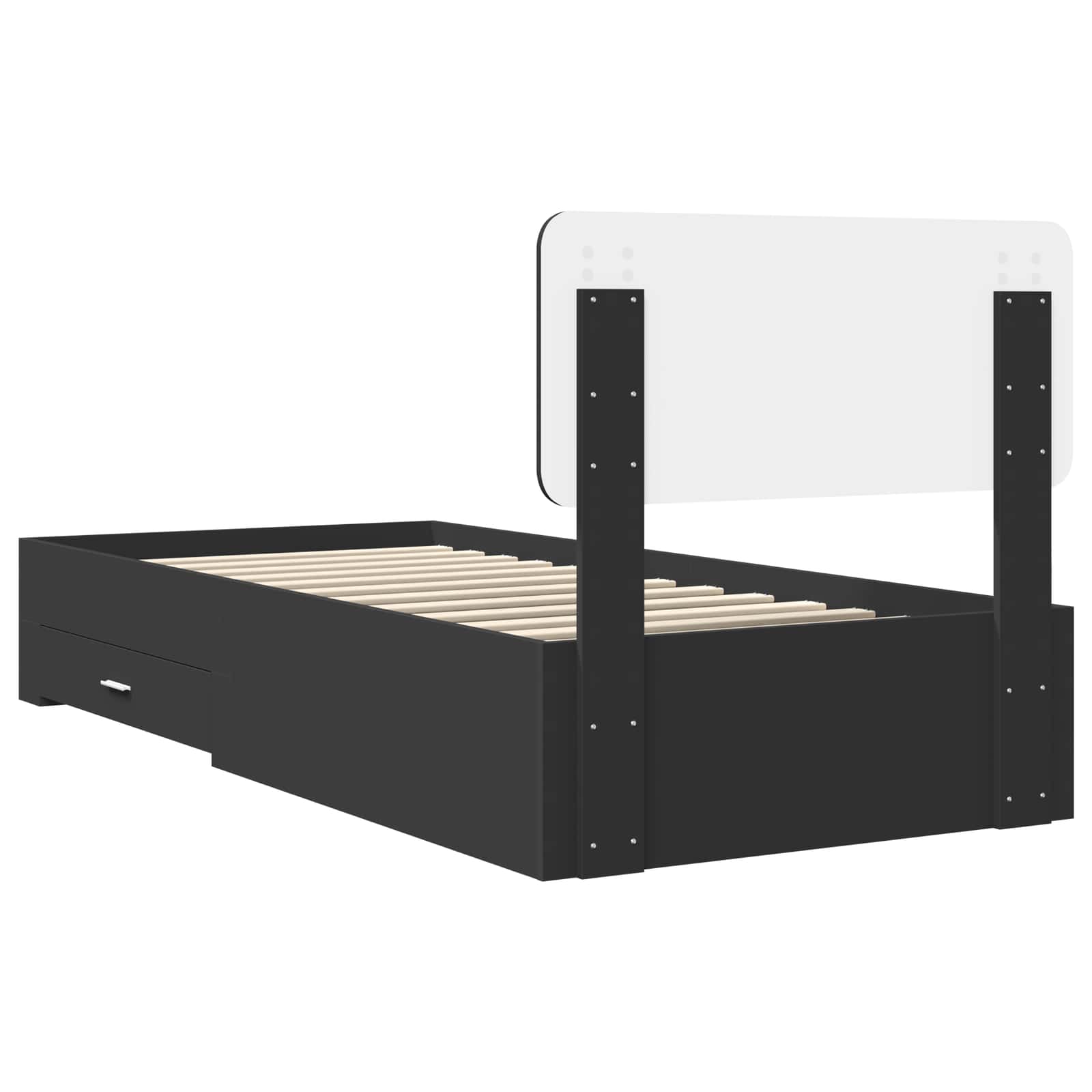 Bedframe met hoofdeinde met lade Zwart 75 x 190 cm Bewerkt hout is nu te koop bij PeponiXL, paradijselijk wonen!
