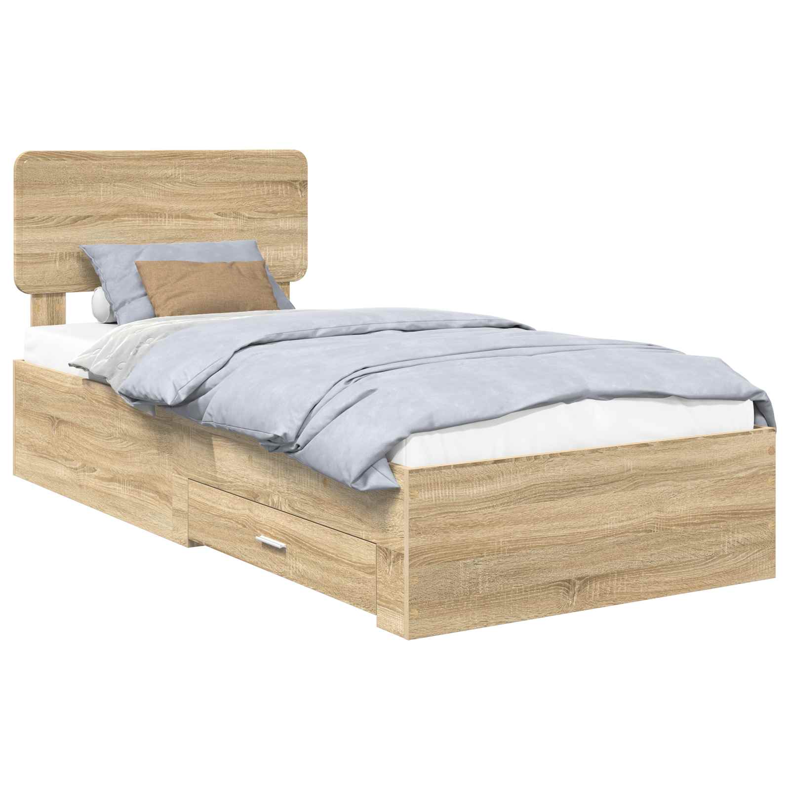 Bedframe met hoofdeinde Sonoma Eiken 75 x 190 cm Bewerkt hout is nu te koop bij PeponiXL, paradijselijk wonen!