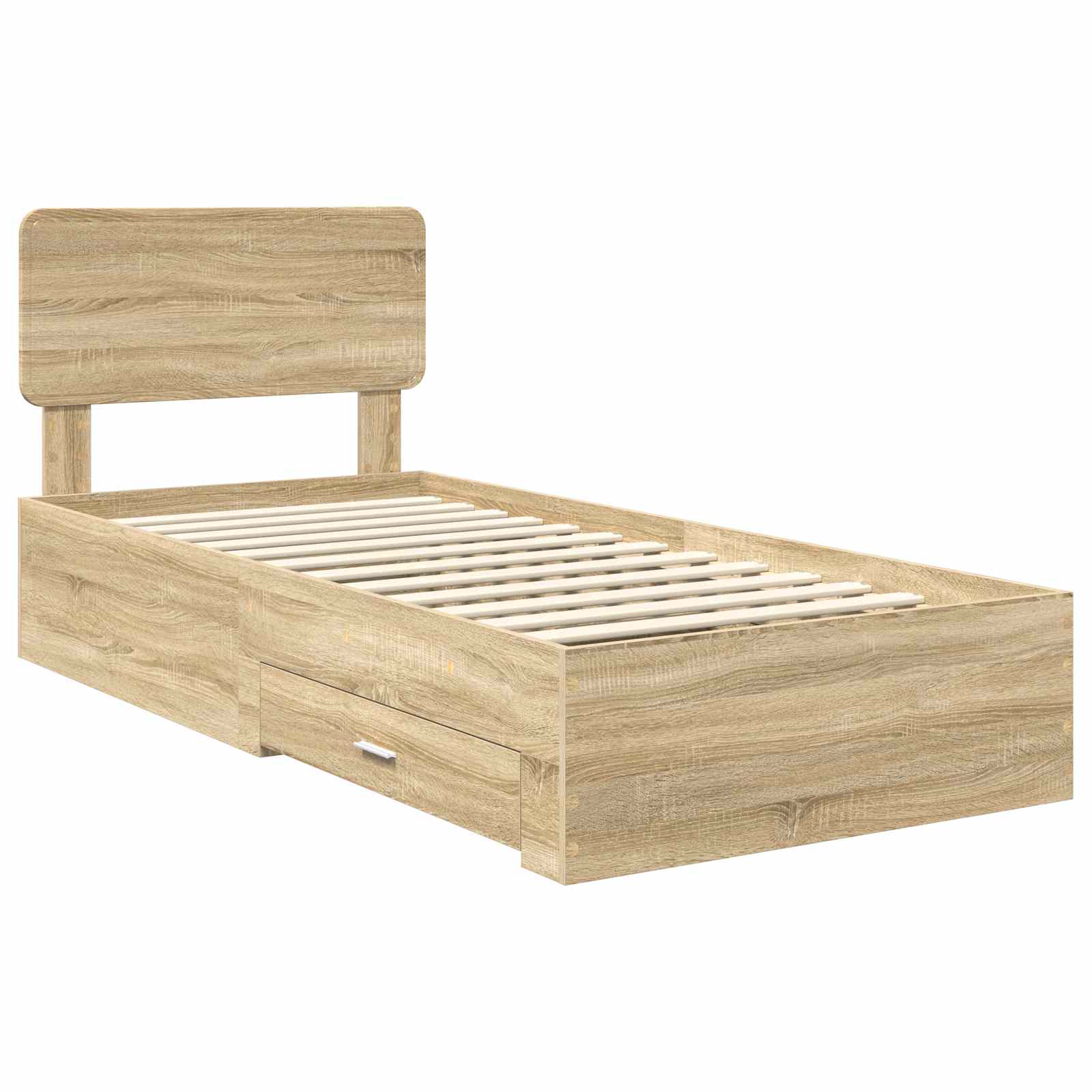 Bedframe met hoofdeinde Sonoma Eiken 75 x 190 cm Bewerkt hout is nu te koop bij PeponiXL, paradijselijk wonen!