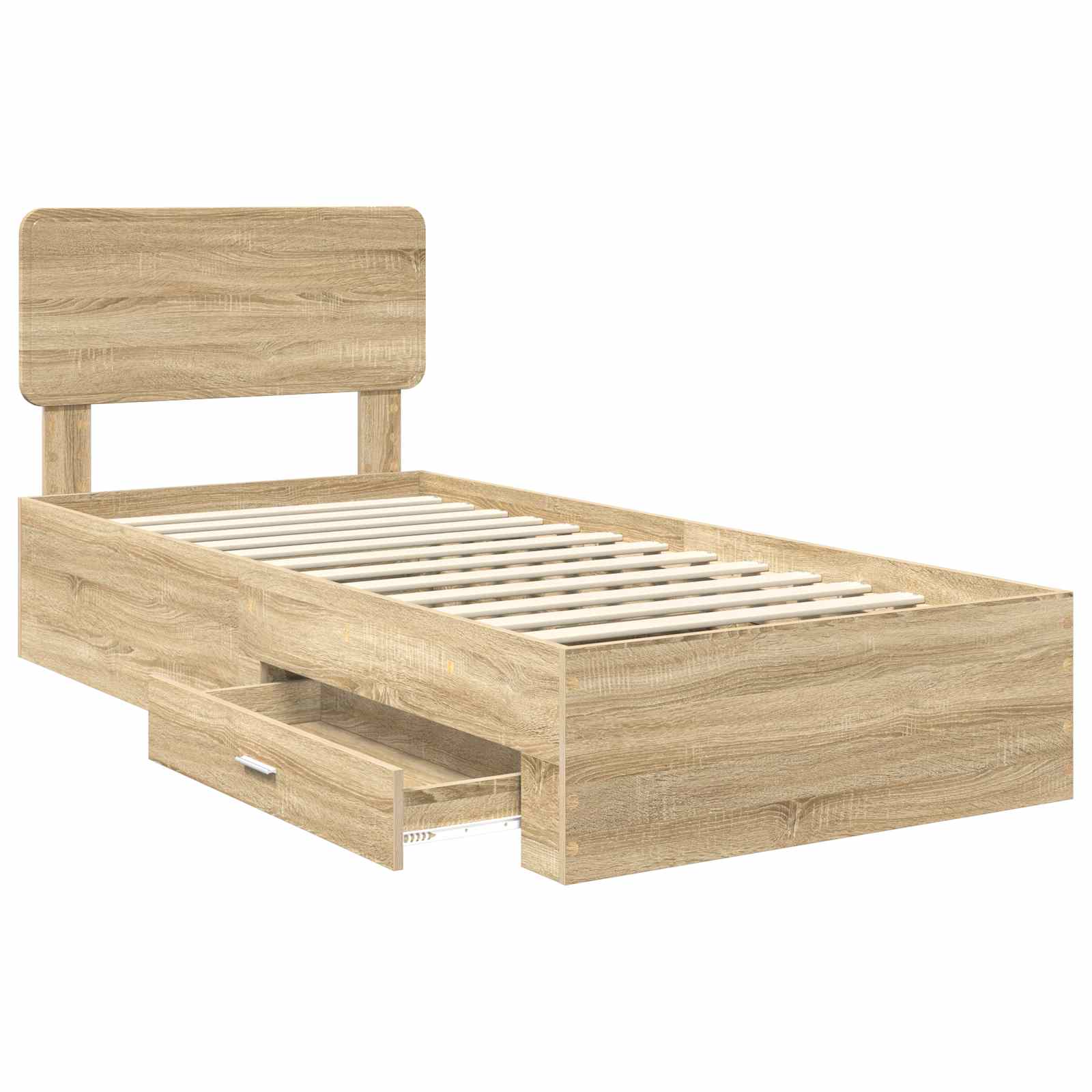 Bedframe met hoofdeinde Sonoma Eiken 75 x 190 cm Bewerkt hout is nu te koop bij PeponiXL, paradijselijk wonen!