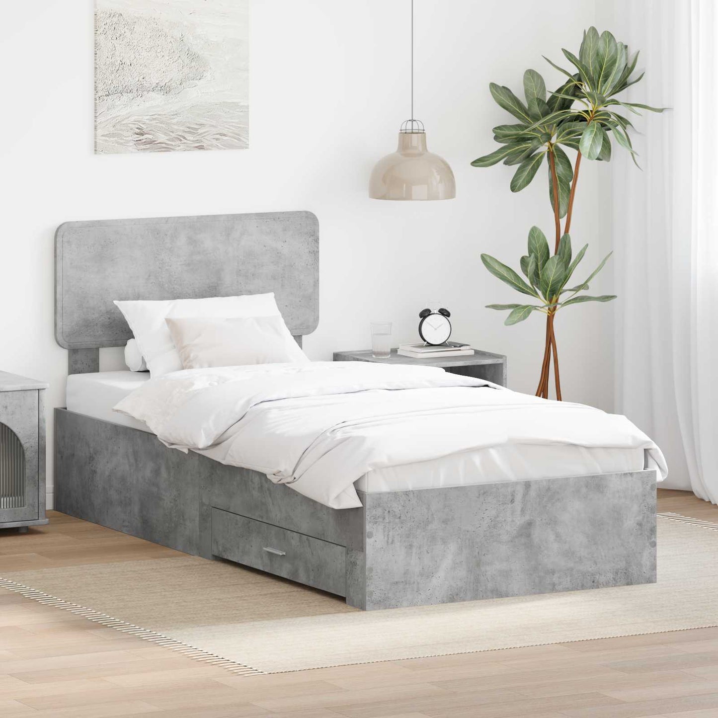 Bedframe met hoofdeinde Beton Grijs 70 x 190 cm Bewerkt hout is nu te koop bij PeponiXL, paradijselijk wonen!