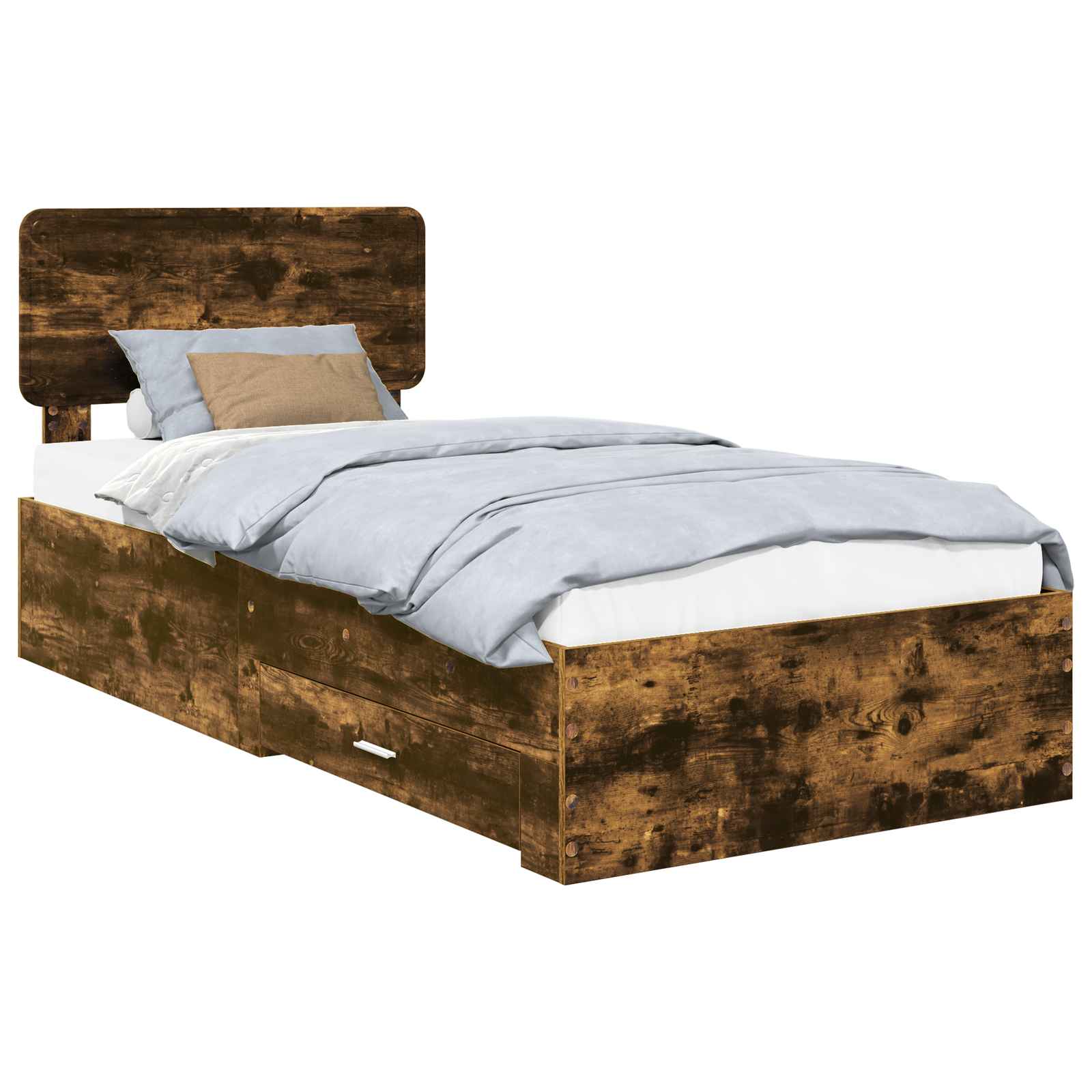 Bedframe met hoofdeinde Gerookt eiken 75 x 190 cm Bewerkt hout is nu te koop bij PeponiXL, paradijselijk wonen!