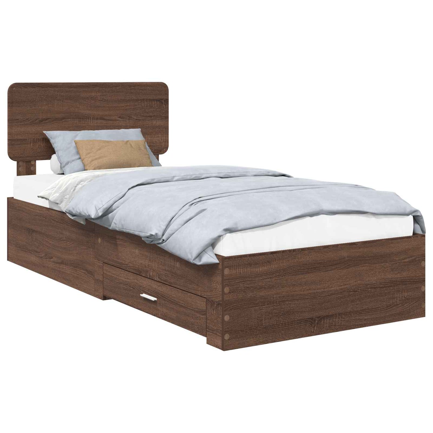 Bedframe met hoofdeinde Bruin Eiken 75 x 190 cm Bewerkt hout is nu te koop bij PeponiXL, paradijselijk wonen!