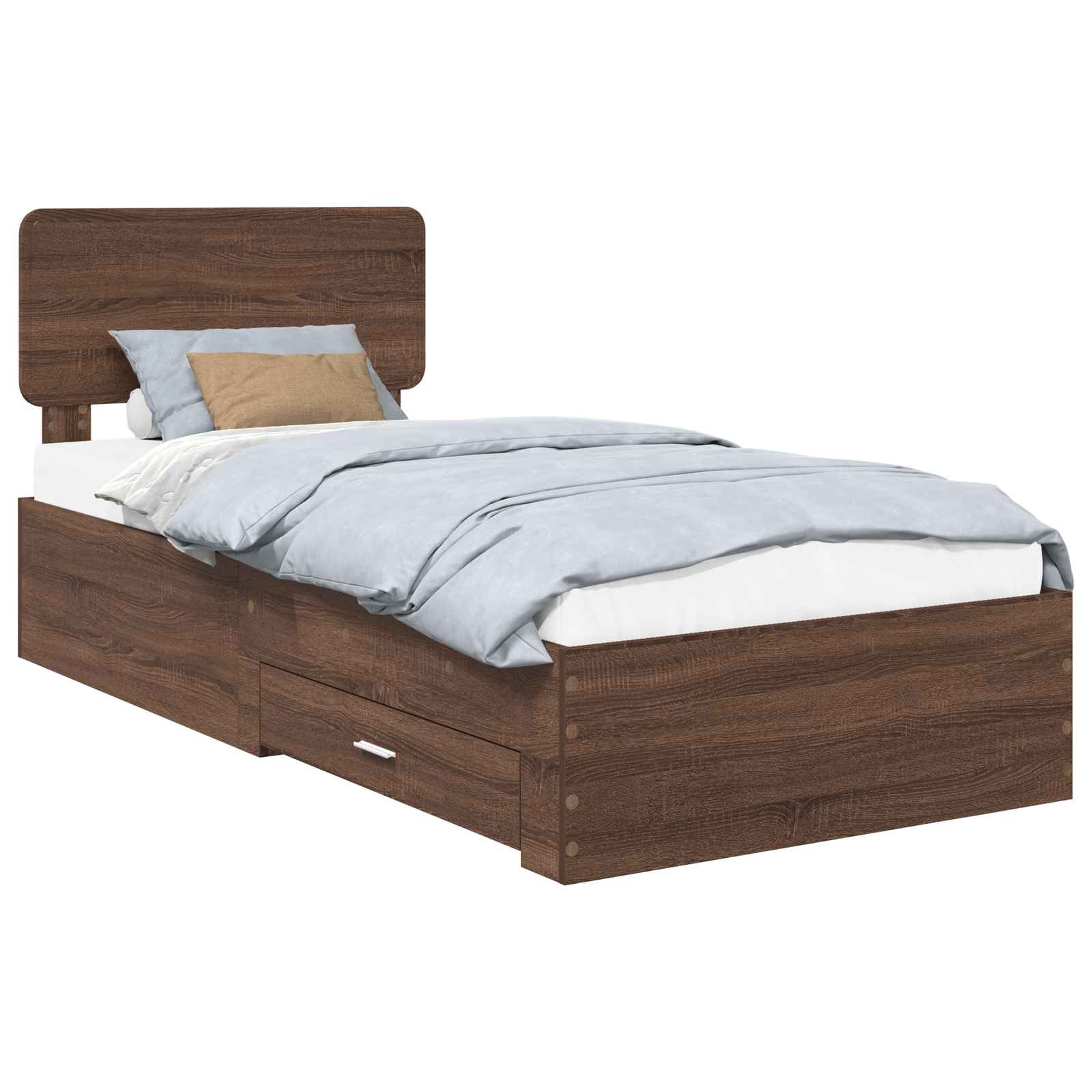 Bedframe met hoofdeinde Bruin Eiken 75 x 190 cm Bewerkt hout is nu te koop bij PeponiXL, paradijselijk wonen!