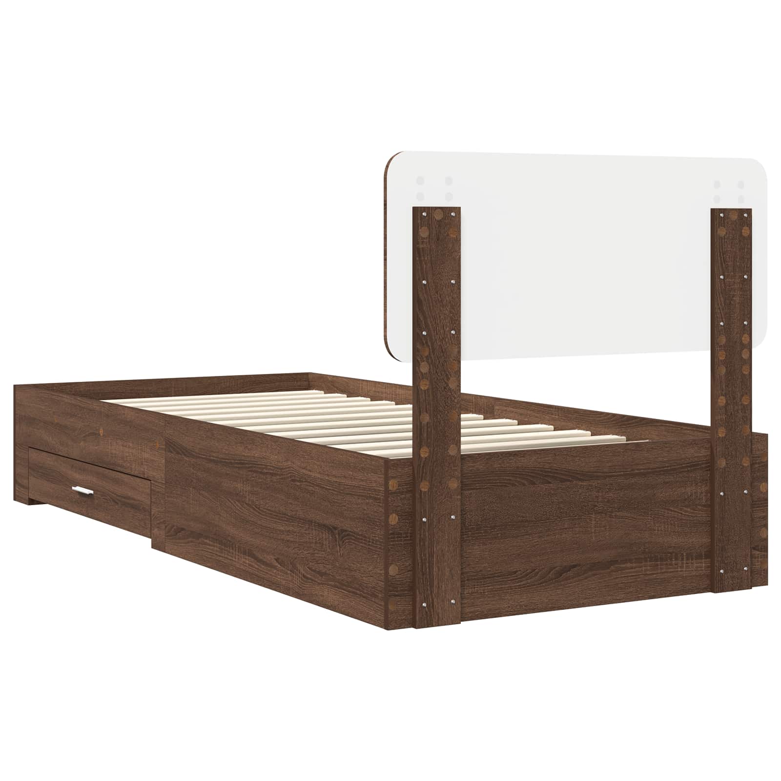 Bedframe met hoofdeinde Bruin Eiken 75 x 190 cm Bewerkt hout is nu te koop bij PeponiXL, paradijselijk wonen!