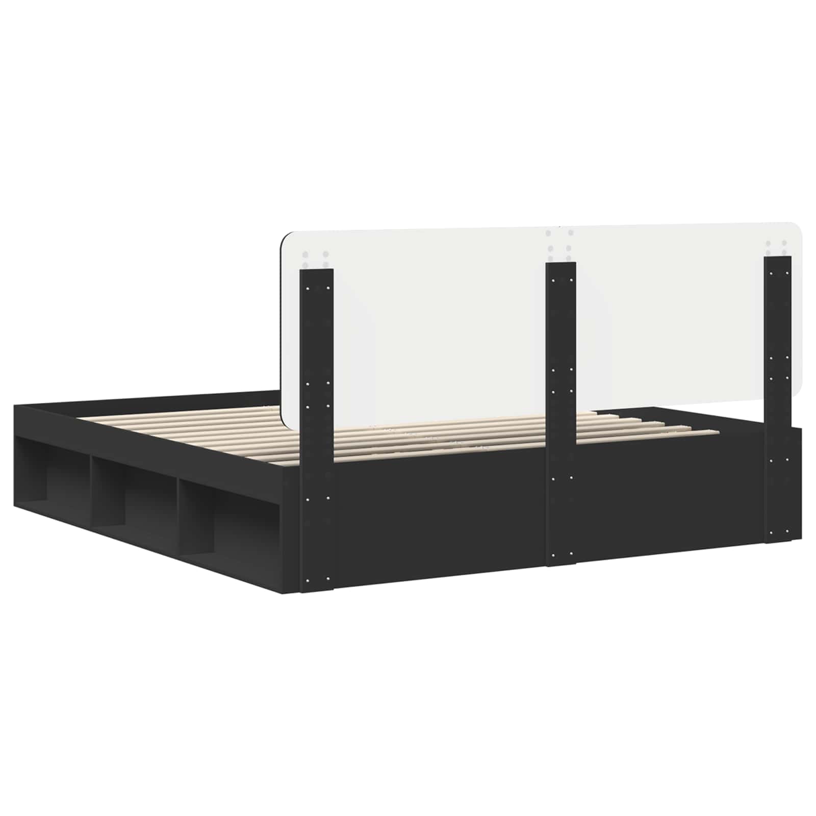 Bedframe met hoofdeinde Zwart 200 x 200 cm Massief grenenhout is nu te koop bij PeponiXL, paradijselijk wonen!