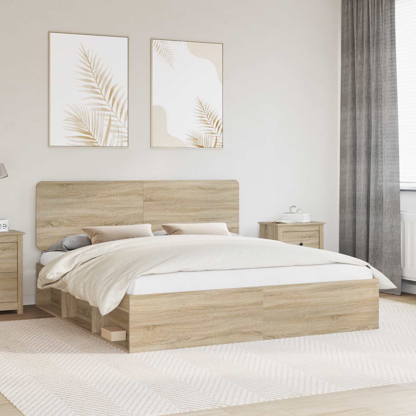 Bedframe met hoofdeinde Sonoma 200 x 200 cm Massief grenenhout is nu te koop bij PeponiXL, paradijselijk wonen!