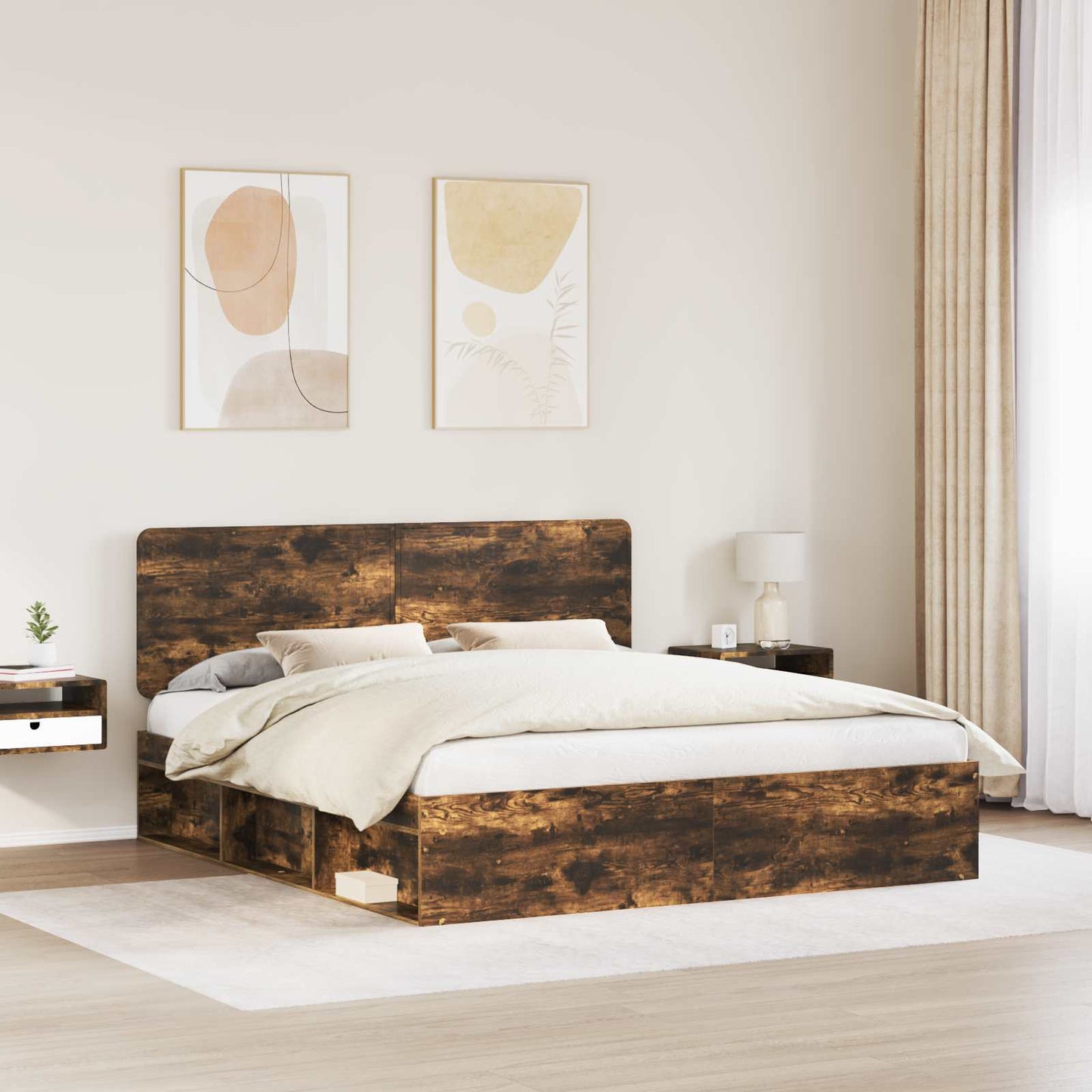Bedframe Gerookt eiken 200 x 200 cm Massief grenenhout is nu te koop bij PeponiXL, paradijselijk wonen!