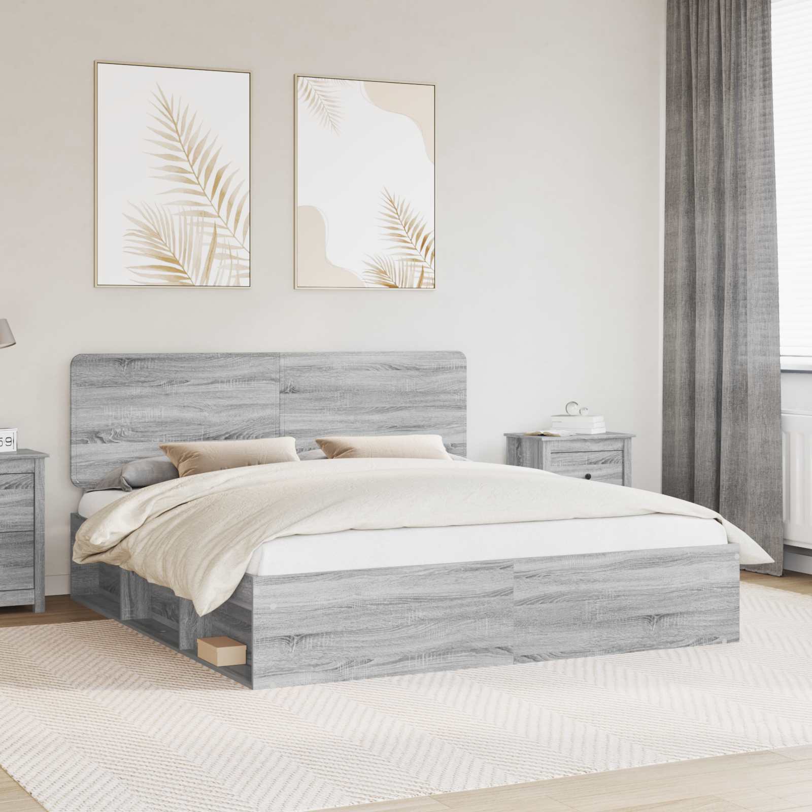 Bedframe Grijs Sonoma 200 x 200 cm Massief grenenhout is nu te koop bij PeponiXL, paradijselijk wonen!