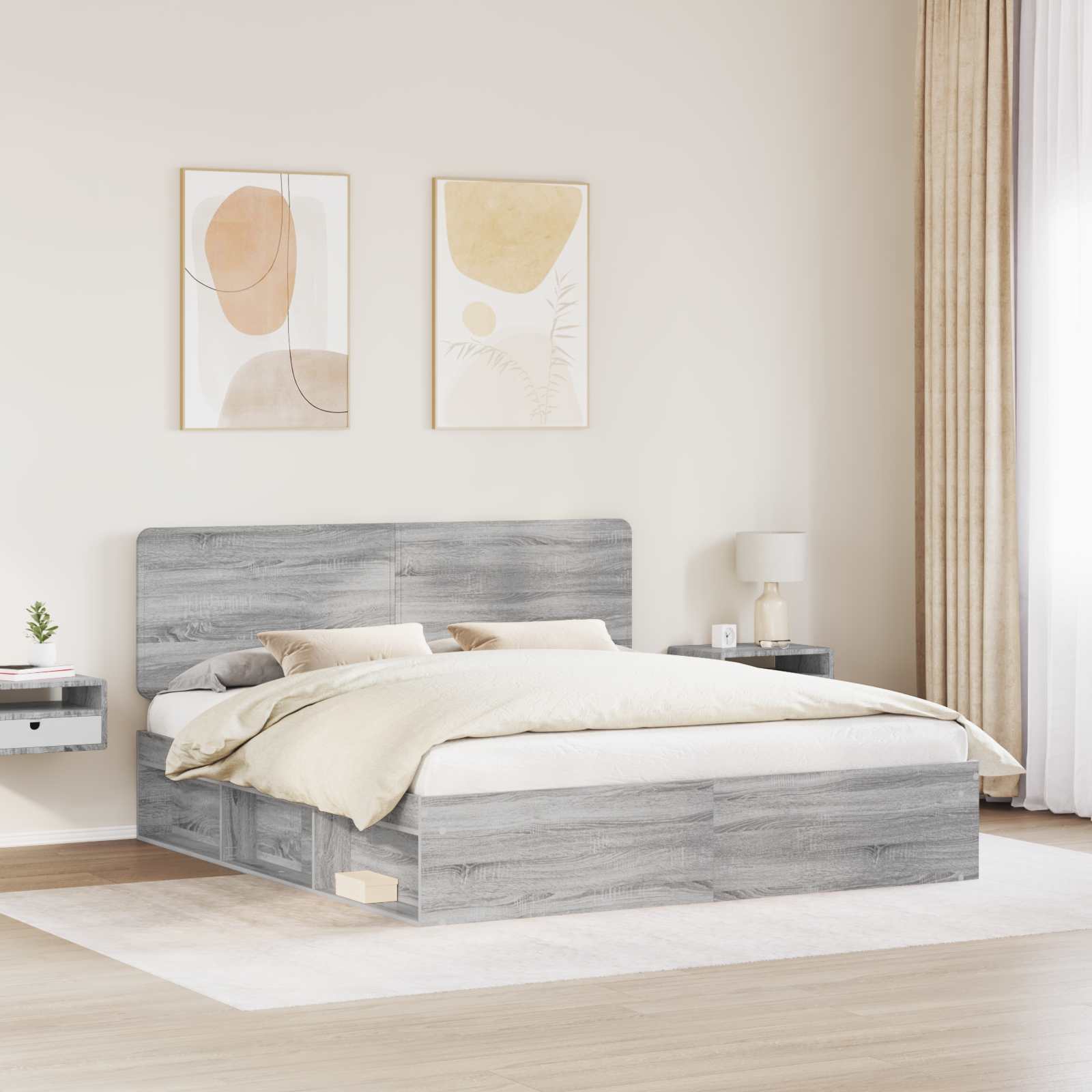 Bedframe Grijs Sonoma 200 x 200 cm Massief grenenhout is nu te koop bij PeponiXL, paradijselijk wonen!