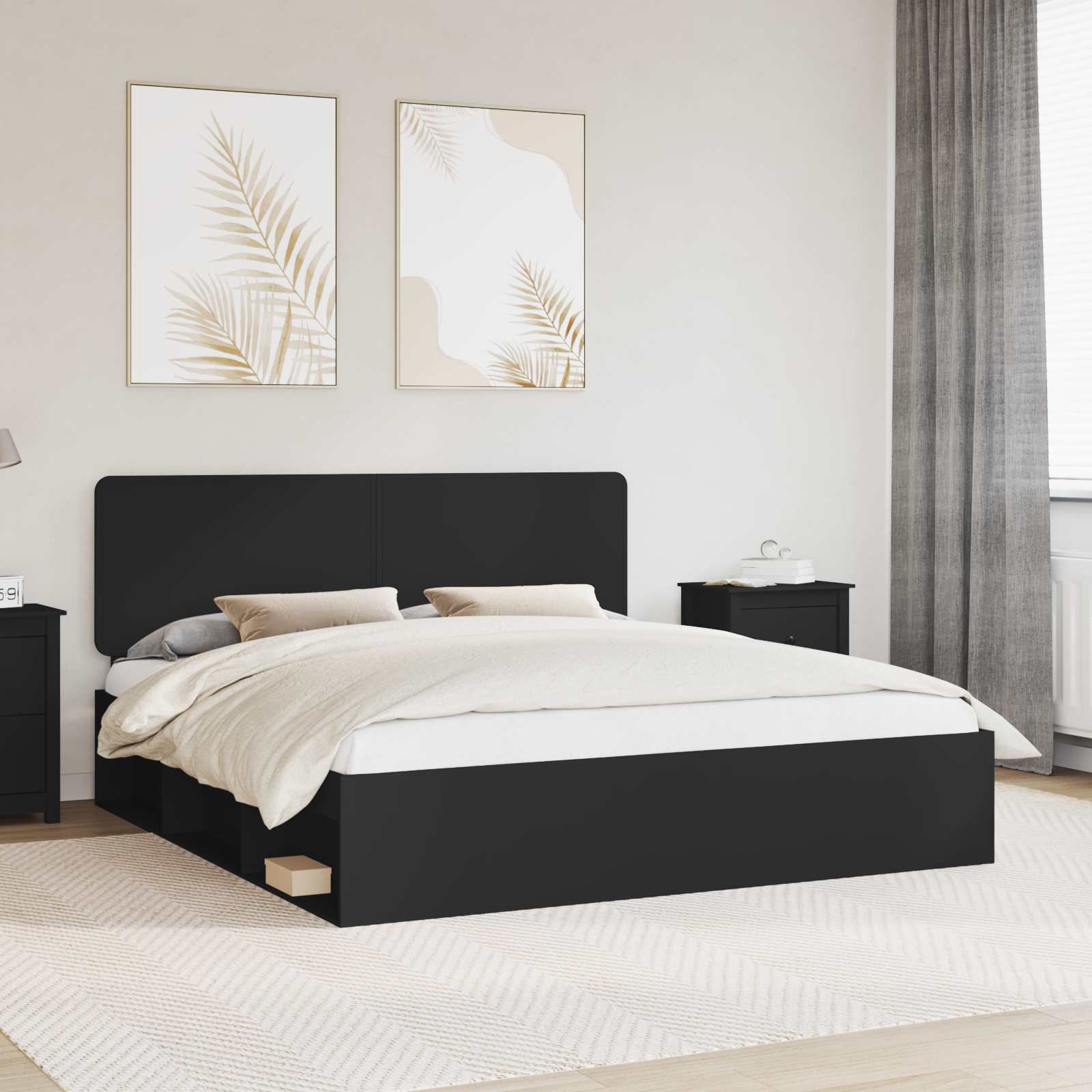 Bedframe met hoofdeinde Zwart 180 x 200 cm Massief grenenhout is nu te koop bij PeponiXL, paradijselijk wonen!