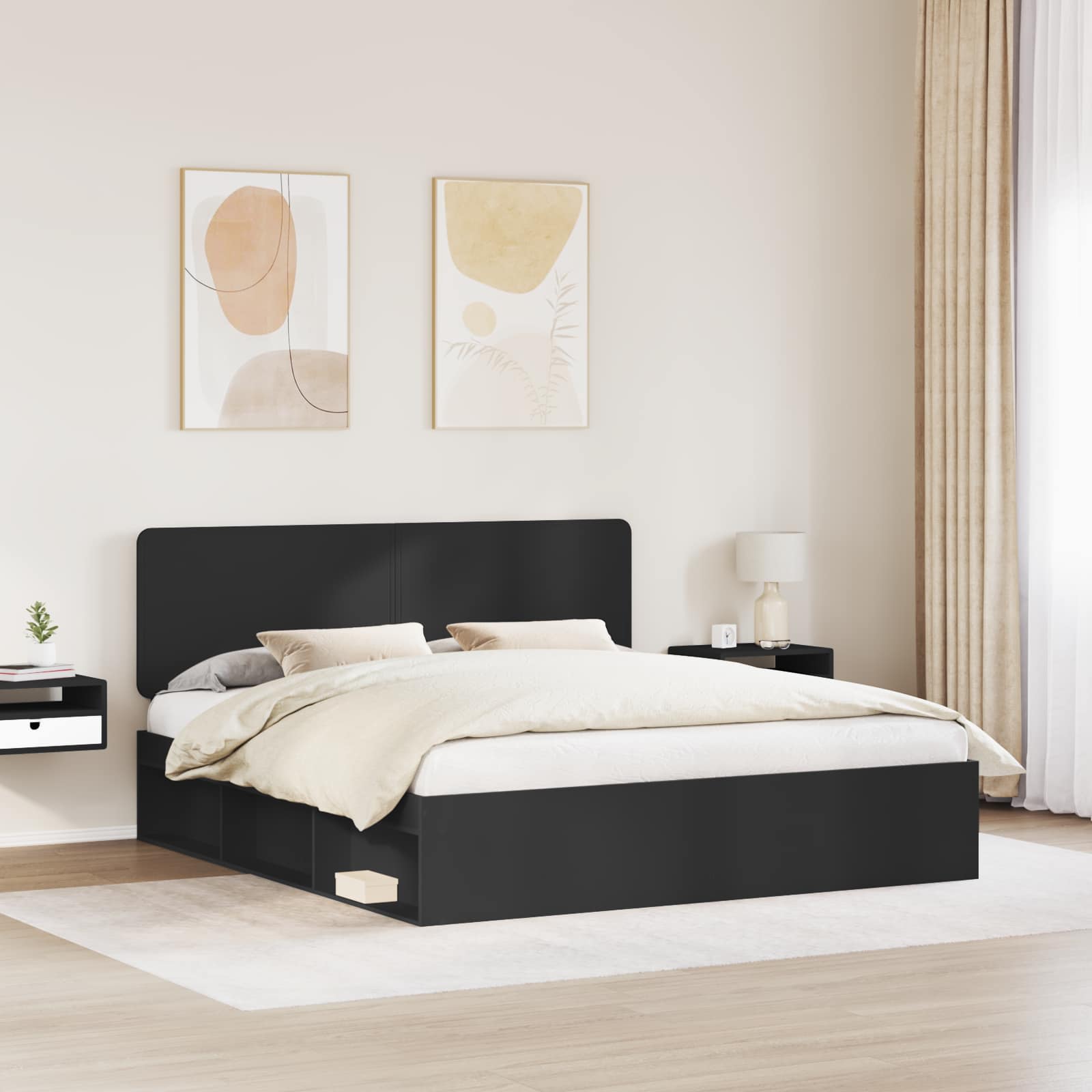 Bedframe met hoofdeinde Zwart 180 x 200 cm Massief grenenhout is nu te koop bij PeponiXL, paradijselijk wonen!