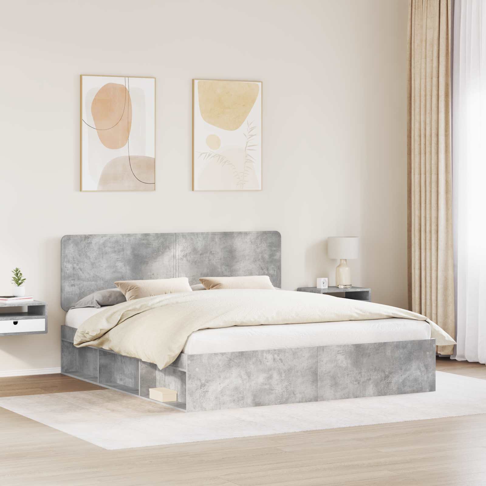 Bedframe met hoofdeinde Beton 180 x 200 cm Massief grenenhout is nu te koop bij PeponiXL, paradijselijk wonen!