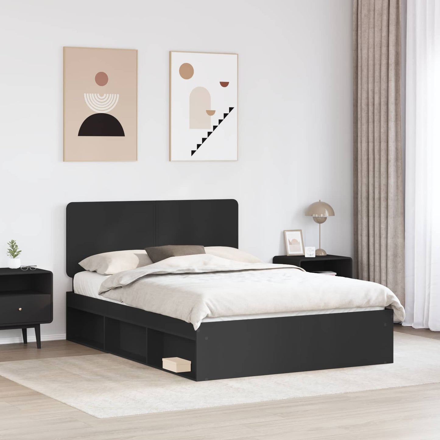 Bedframe met hoofdeinde Zwart 160 x 200 cm Massief grenenhout is nu te koop bij PeponiXL, paradijselijk wonen!