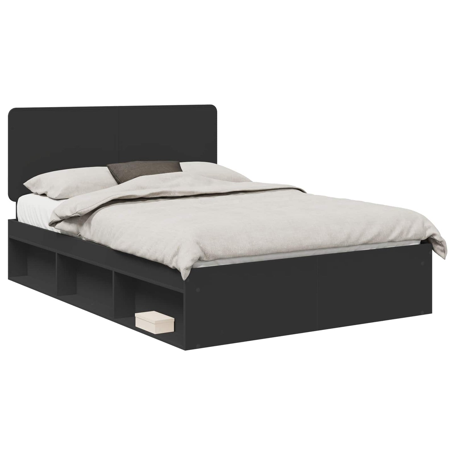 Bedframe met hoofdeinde Zwart 160 x 200 cm Massief grenenhout is nu te koop bij PeponiXL, paradijselijk wonen!