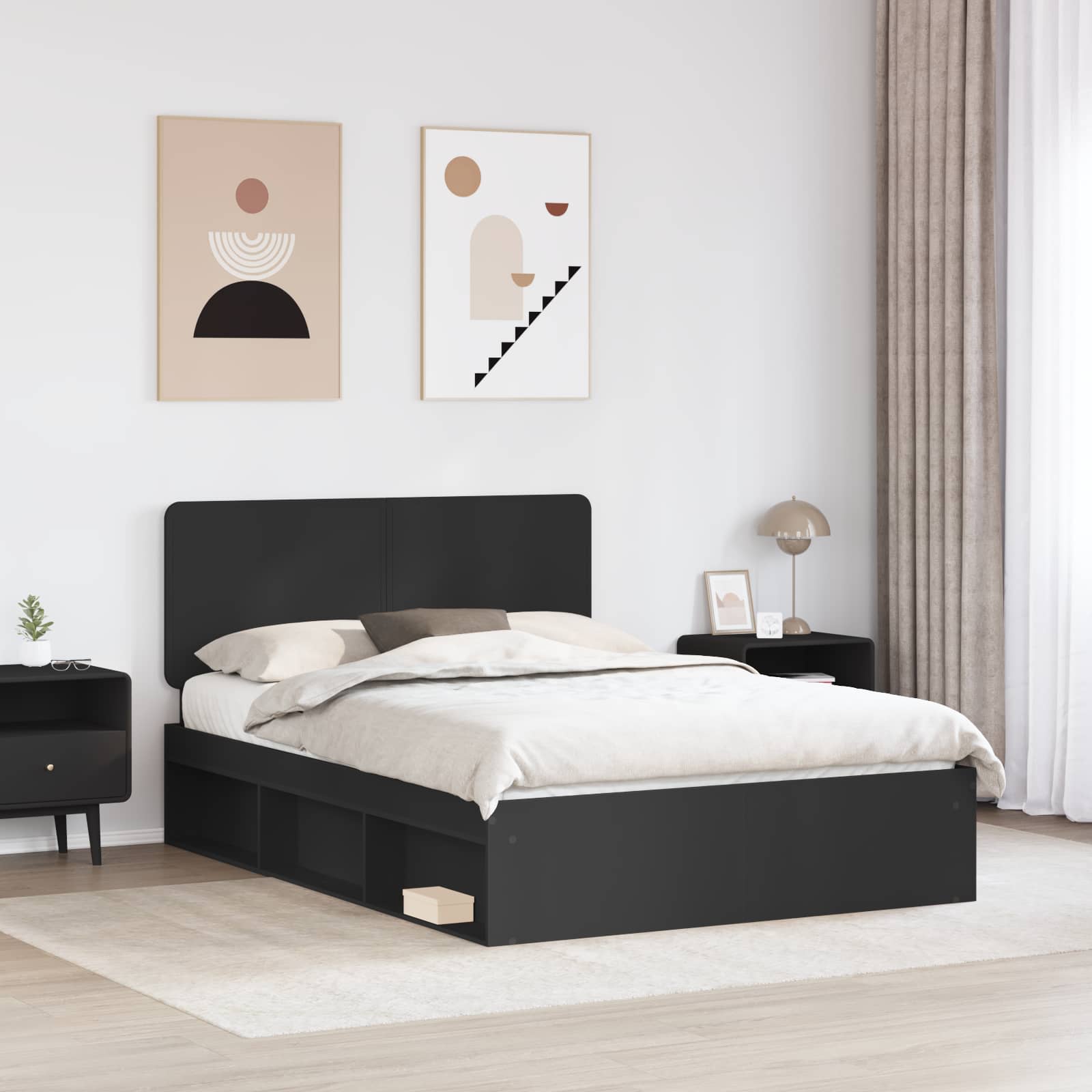 Bedframe met hoofdeinde Zwart 150 x 200 cm Massief grenenhout is nu te koop bij PeponiXL, paradijselijk wonen!