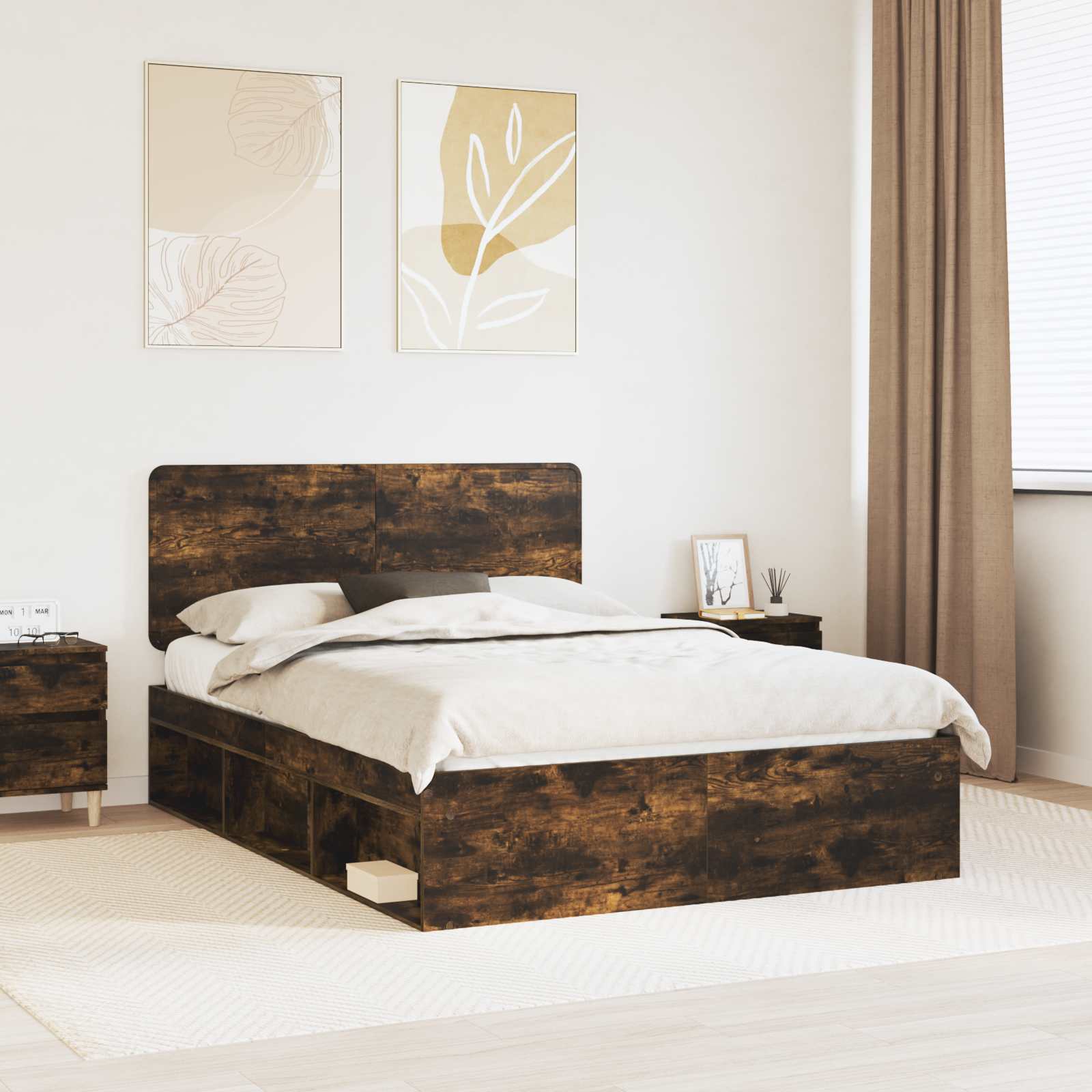 Bedframe Gerookt eiken 150 x 200 cm Massief grenenhout is nu te koop bij PeponiXL, paradijselijk wonen!