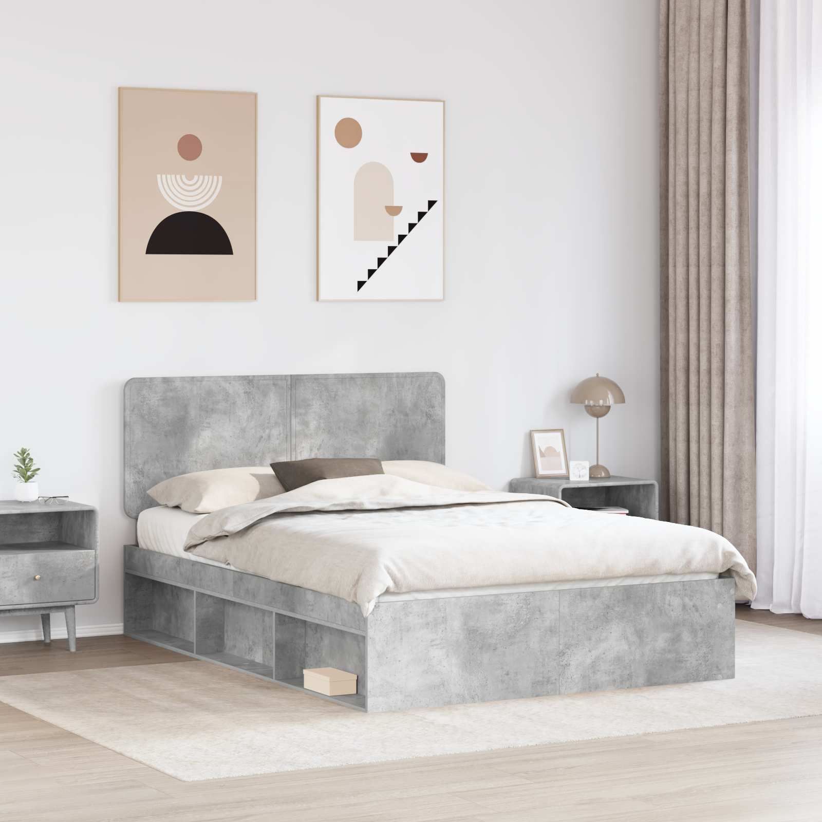 Bedframe met hoofdeinde Beton 140 x 200 cm Massief grenenhout is nu te koop bij PeponiXL, paradijselijk wonen!
