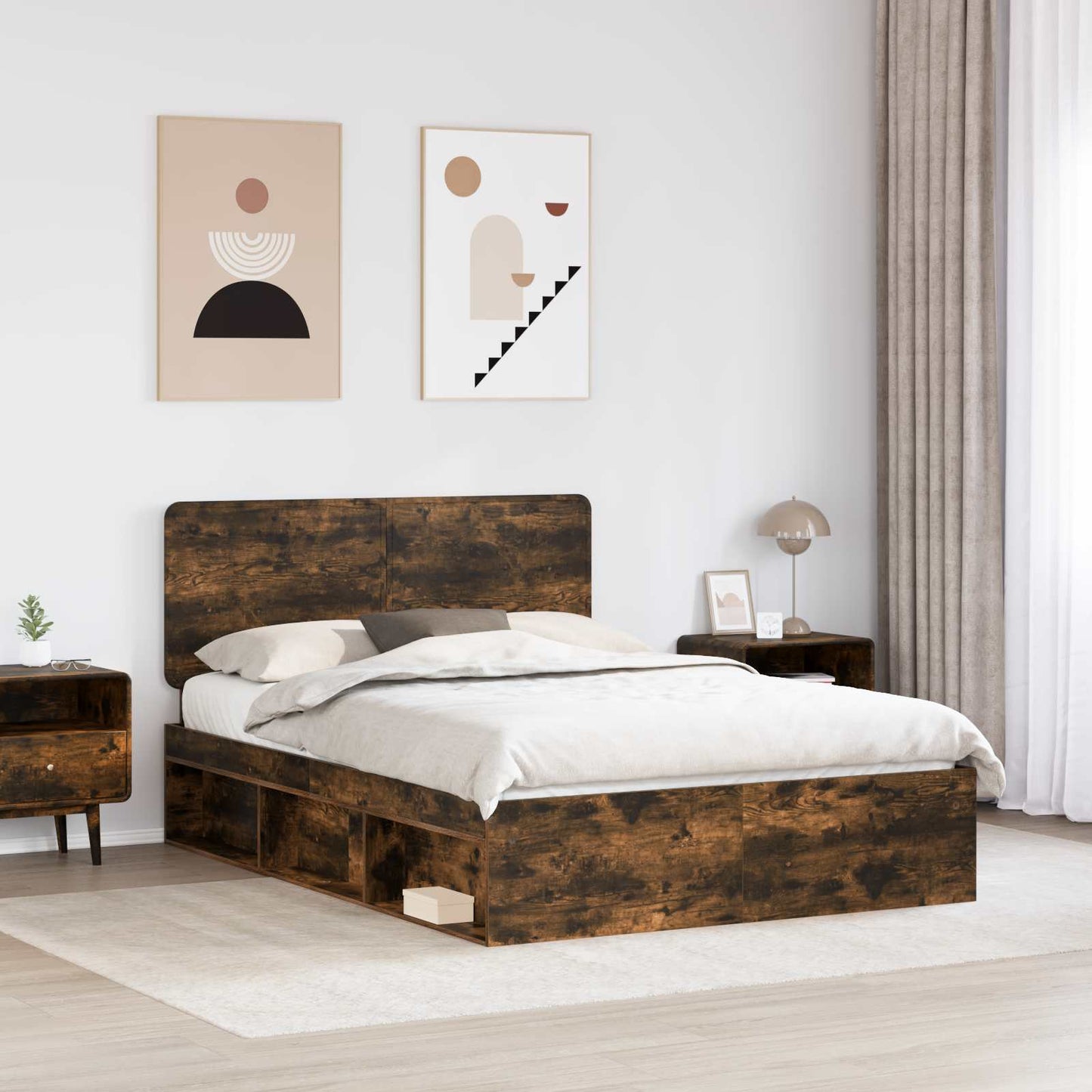 Bedframe Gerookt eiken 140 x 190 cm Massief grenenhout is nu te koop bij PeponiXL, paradijselijk wonen!
